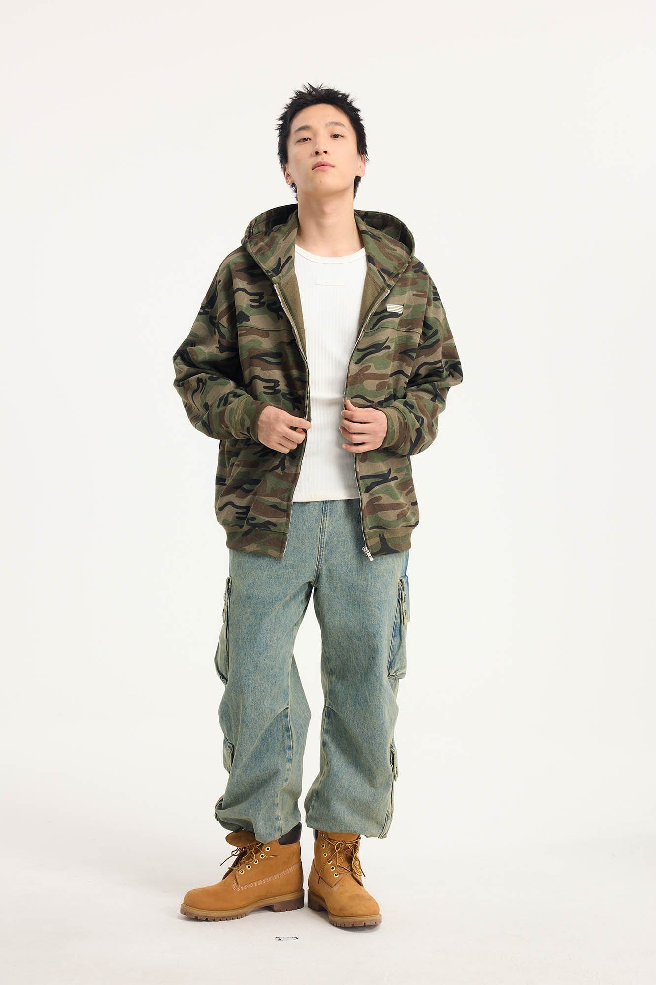 BONELESS Distressed Multi-Pocket Drawstring Cargo Jeans, premium urban and streetwear designers apparel on PROJECTISR.com, BONELESS