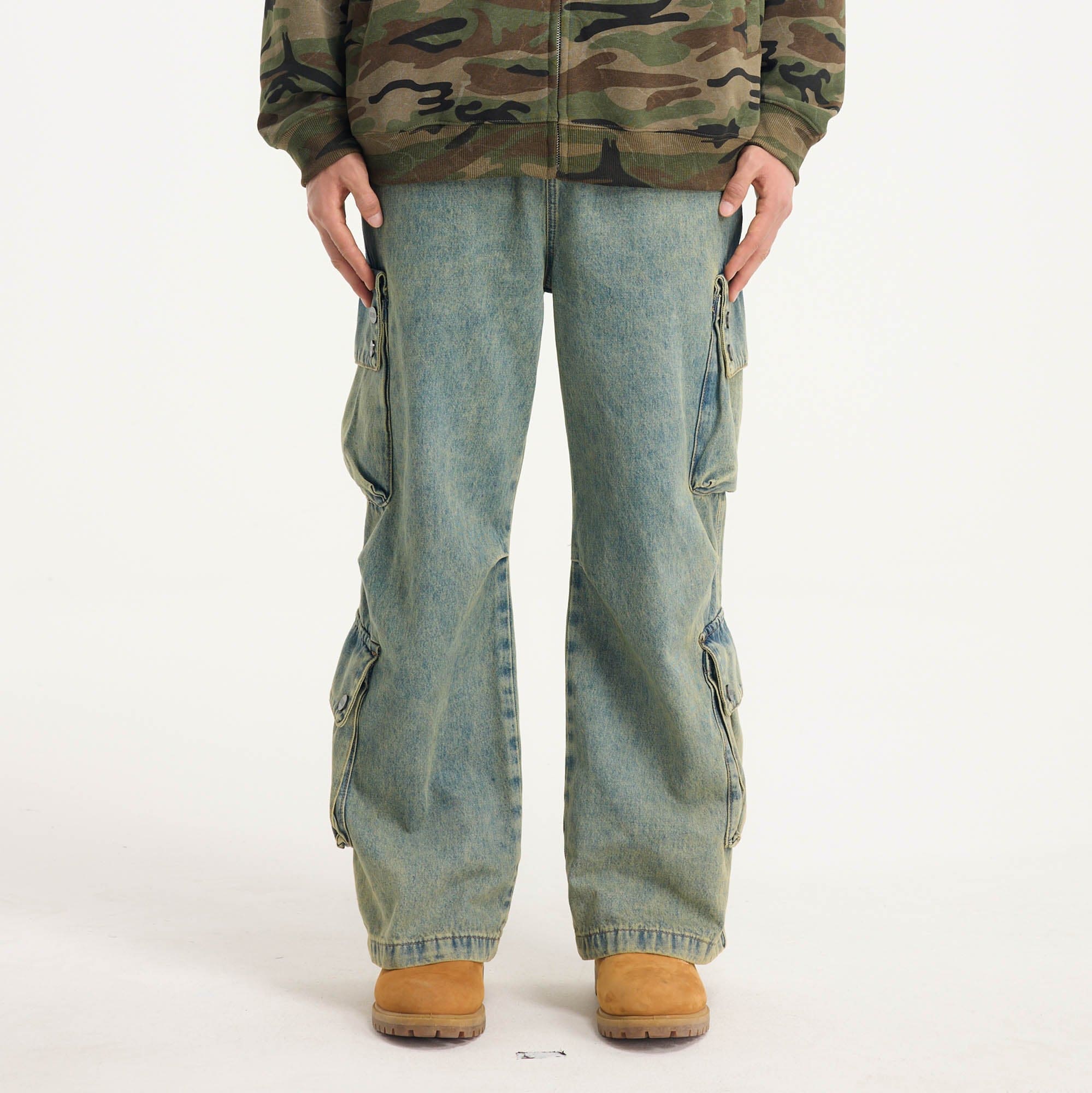 BONELESS Distressed Multi-Pocket Drawstring Cargo Jeans, premium urban and streetwear designers apparel on PROJECTISR.com, BONELESS