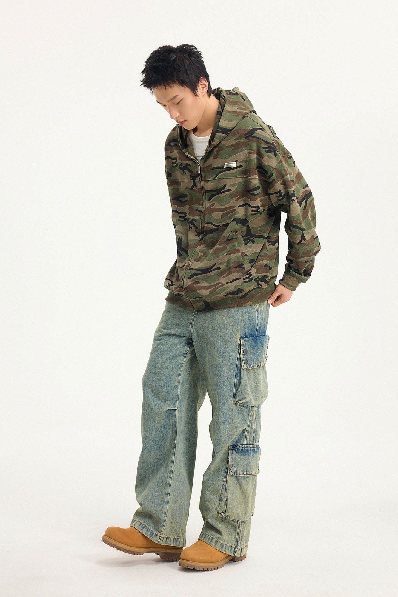 BONELESS Distressed Multi-Pocket Drawstring Cargo Jeans, premium urban and streetwear designers apparel on PROJECTISR.com, BONELESS