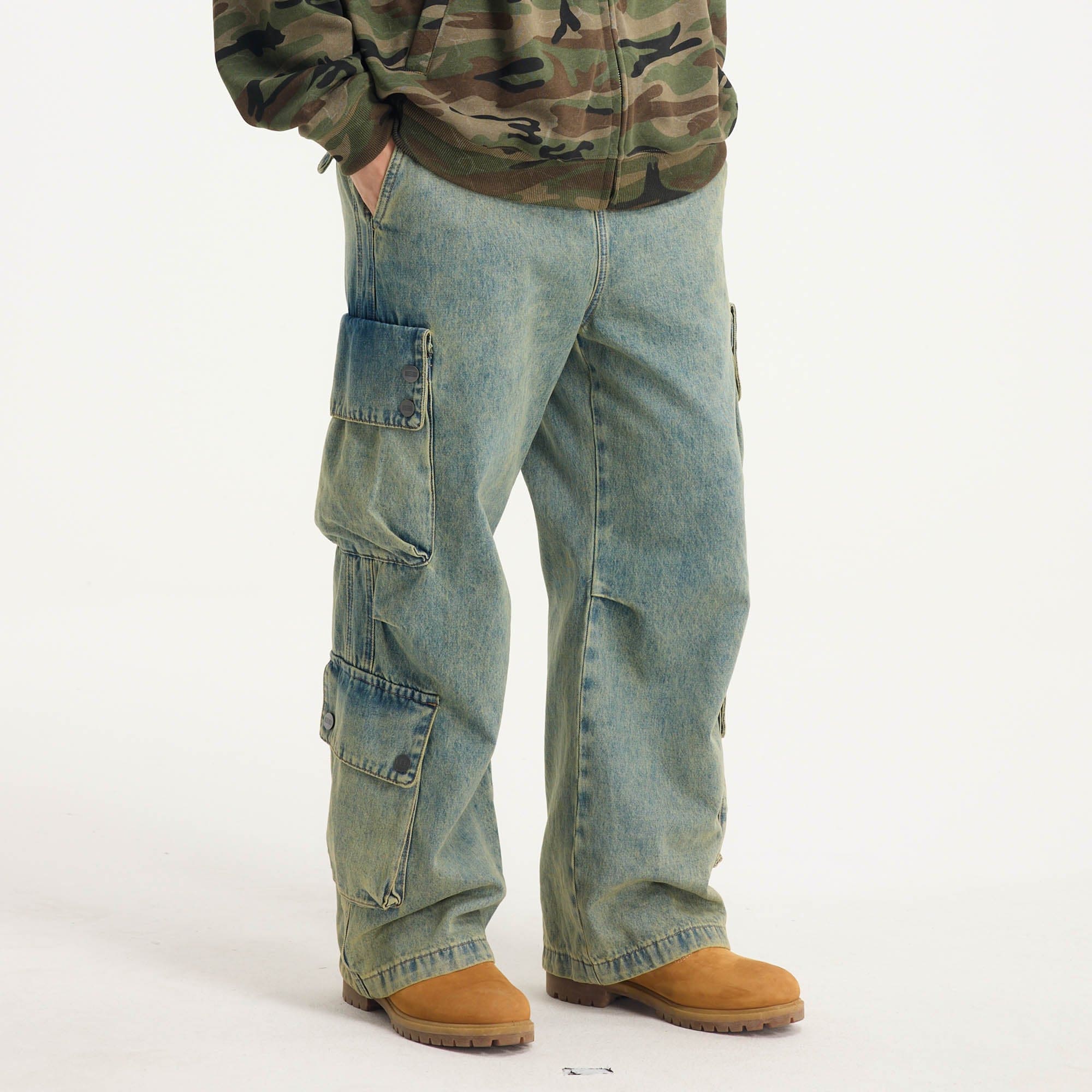 BONELESS Distressed Multi-Pocket Drawstring Cargo Jeans, premium urban and streetwear designers apparel on PROJECTISR.com, BONELESS