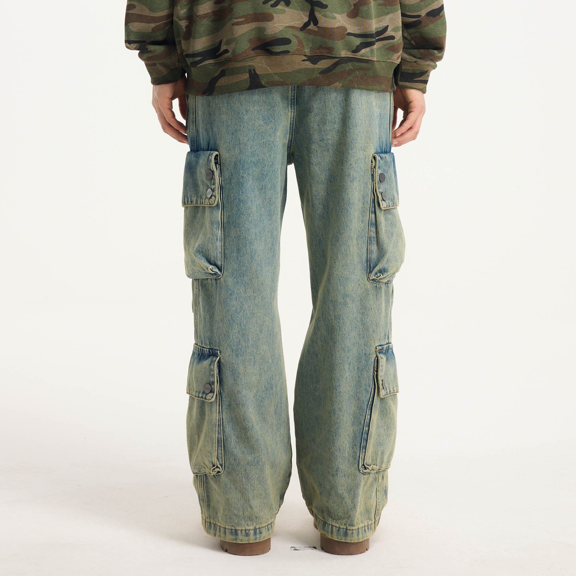 BONELESS Distressed Multi-Pocket Drawstring Cargo Jeans, premium urban and streetwear designers apparel on PROJECTISR.com, BONELESS