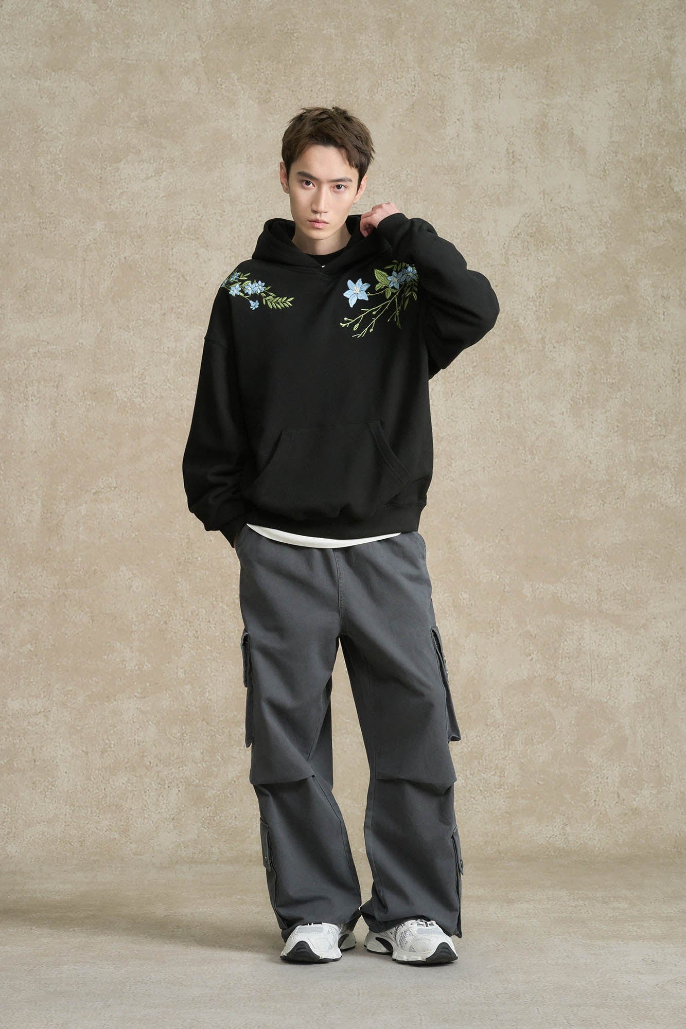 BONELESS Floral Embroidered Fleece-Lined Hoodie, premium urban and streetwear designers apparel on PROJECTISR.com, BONELESS