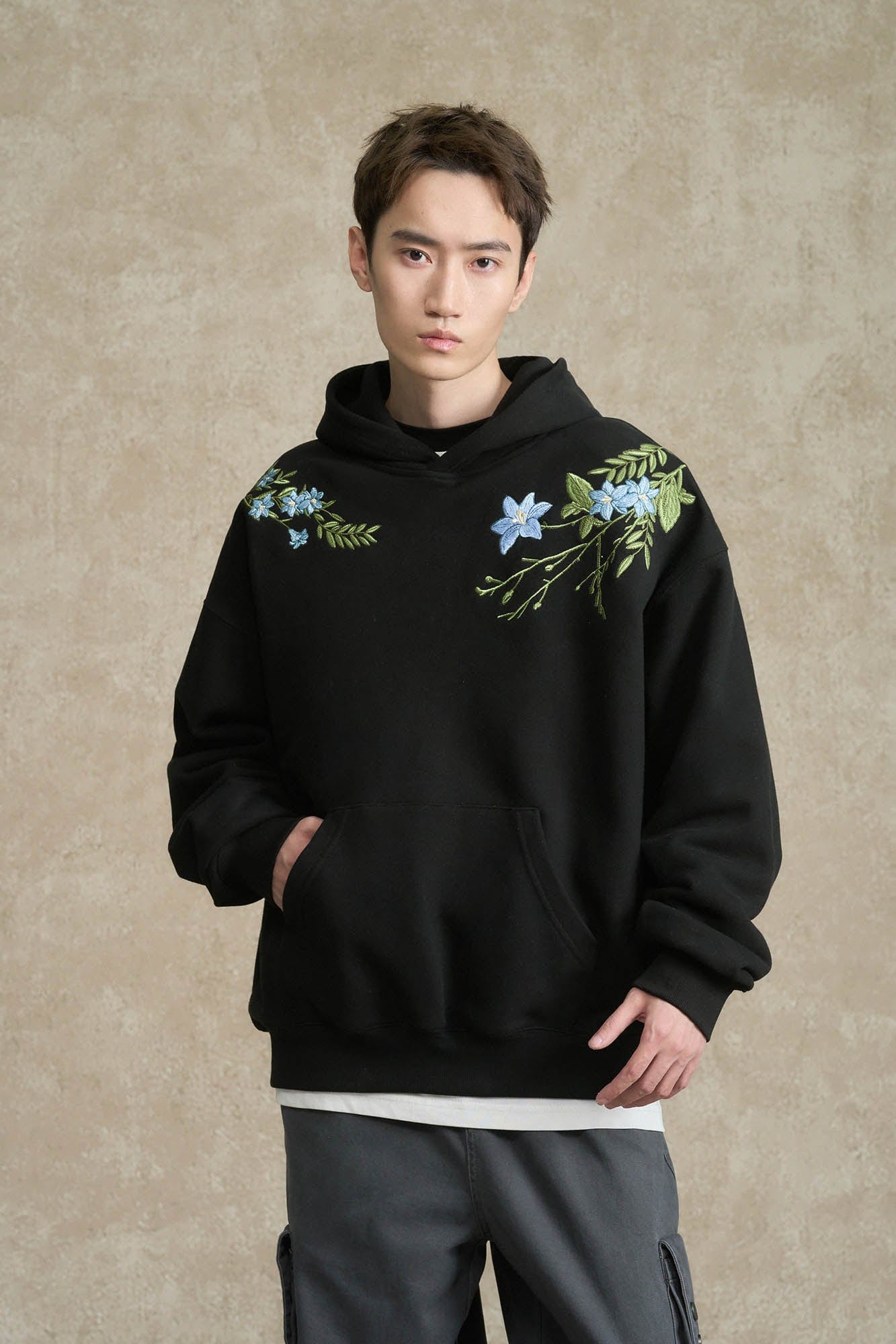 BONELESS Floral Embroidered Fleece-Lined Hoodie, premium urban and streetwear designers apparel on PROJECTISR.com, BONELESS