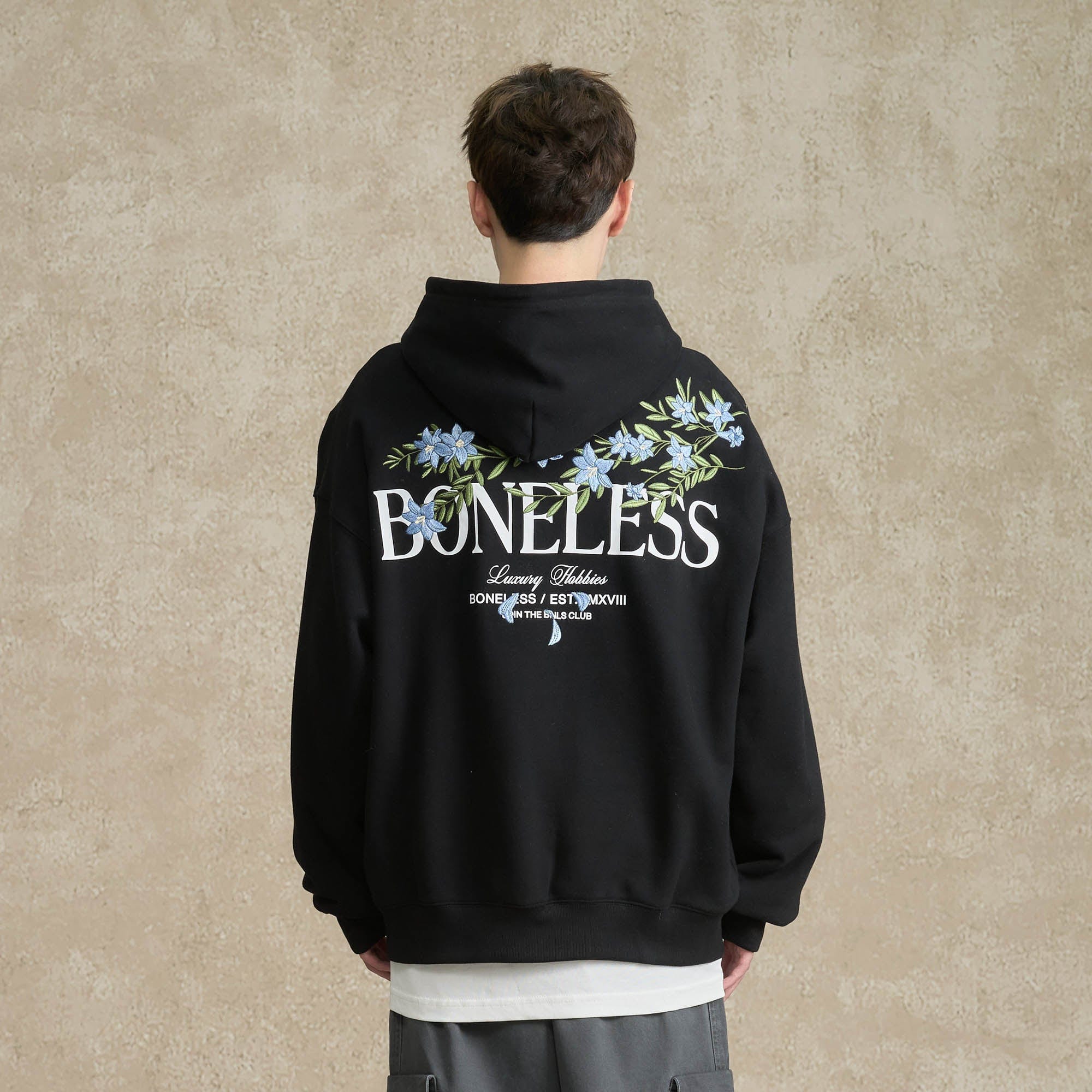 BONELESS Floral Embroidered Fleece-Lined Hoodie, premium urban and streetwear designers apparel on PROJECTISR.com, BONELESS
