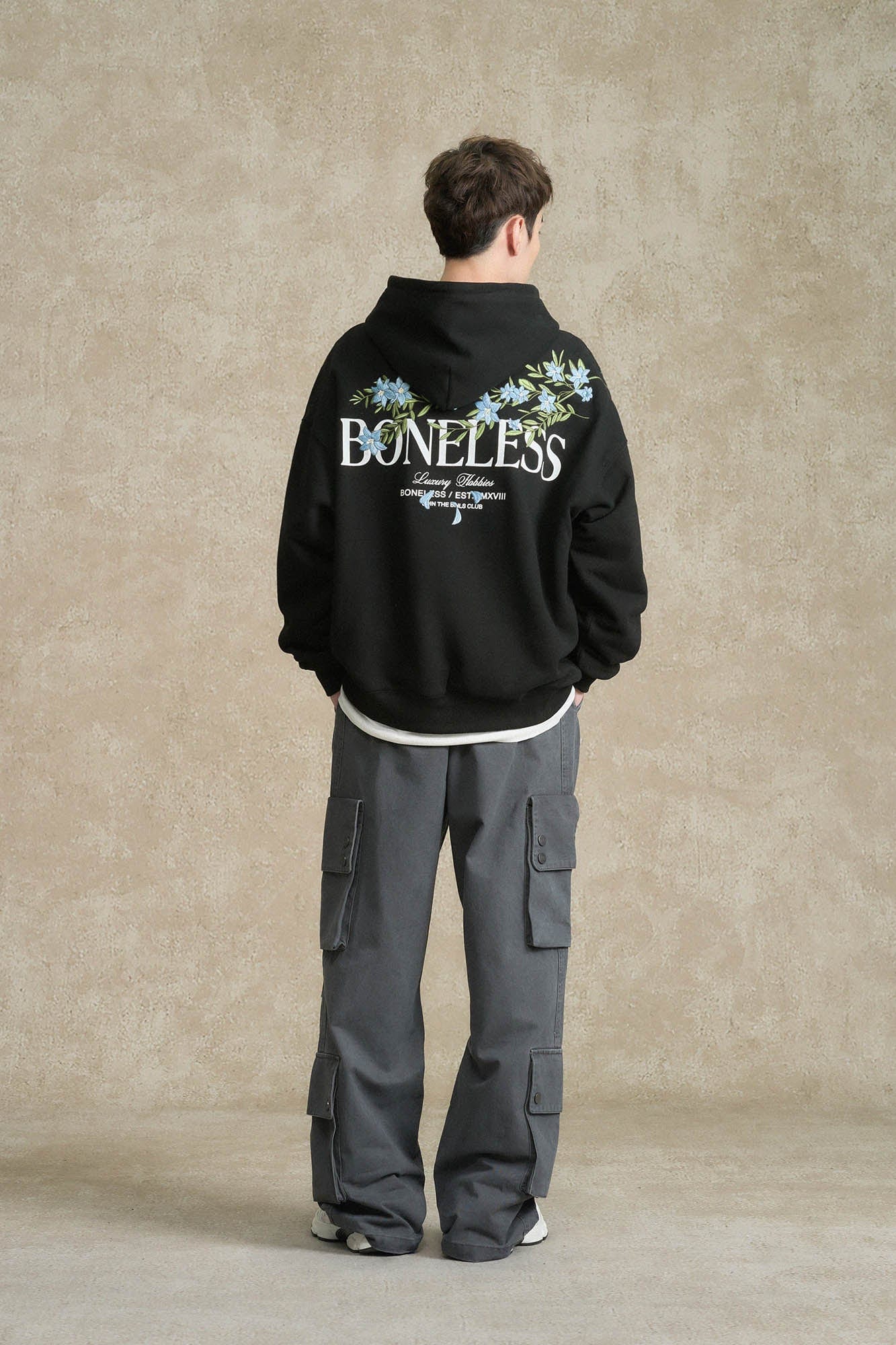 BONELESS Floral Embroidered Fleece-Lined Hoodie, premium urban and streetwear designers apparel on PROJECTISR.com, BONELESS