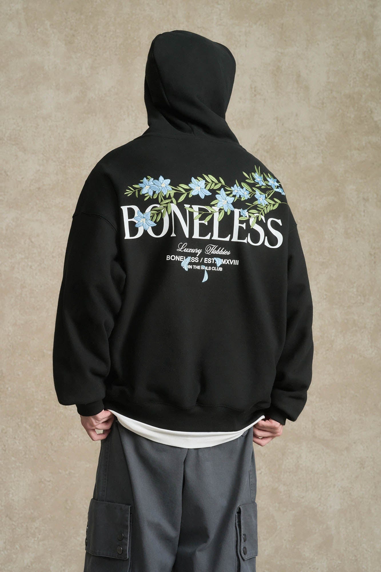 BONELESS Floral Embroidered Fleece-Lined Hoodie, premium urban and streetwear designers apparel on PROJECTISR.com, BONELESS