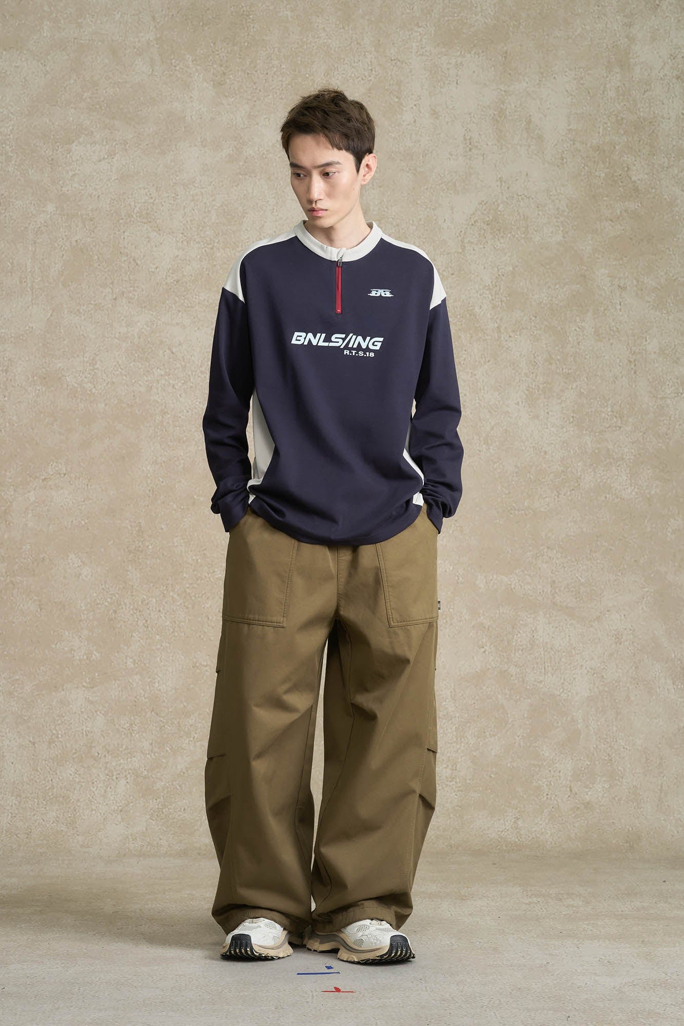 BONELESS Contrast Half-Zip Racing Long-Sleeve Tee, premium urban and streetwear designers apparel on PROJECTISR.com, BONELESS