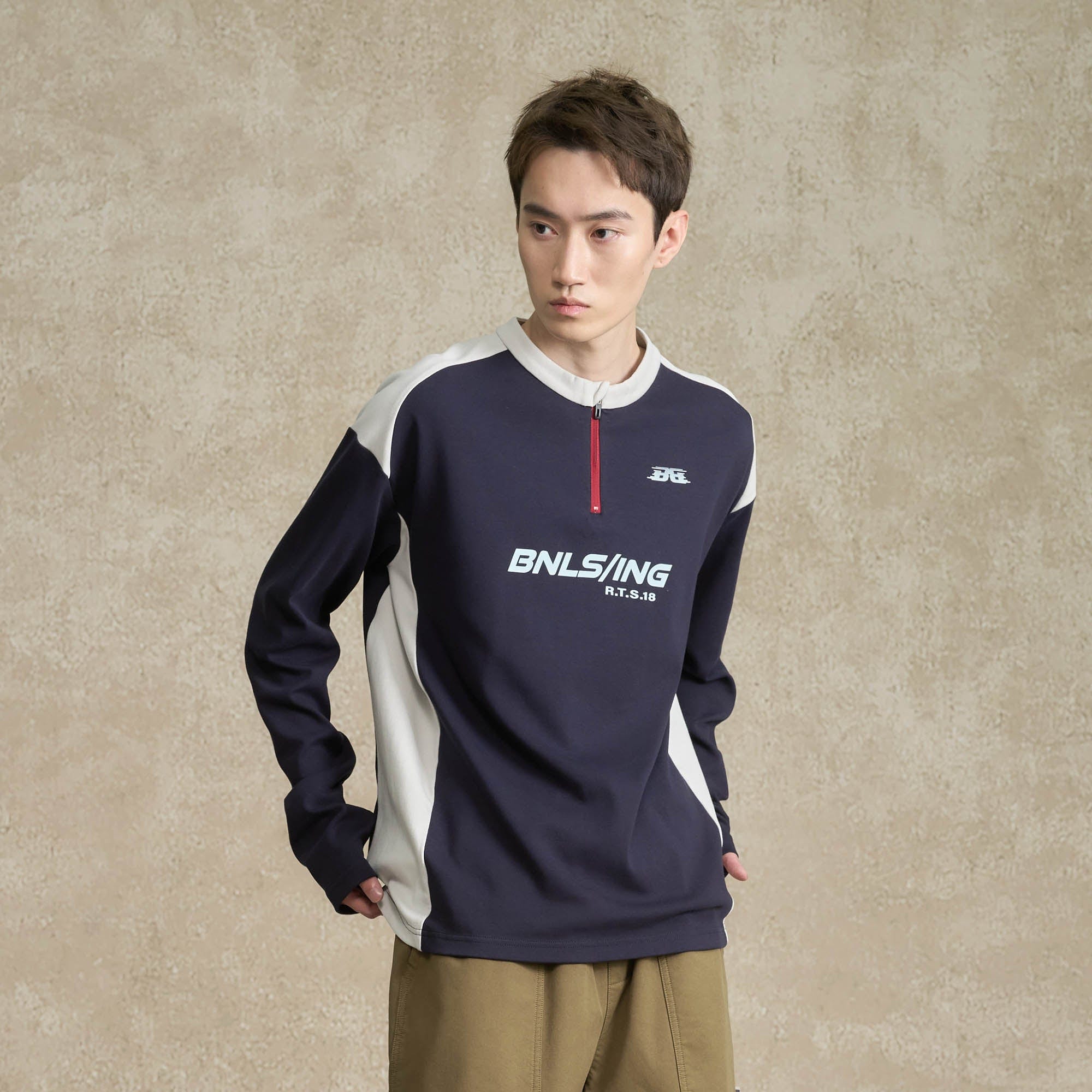 BONELESS Contrast Half-Zip Racing Long-Sleeve Tee, premium urban and streetwear designers apparel on PROJECTISR.com, BONELESS