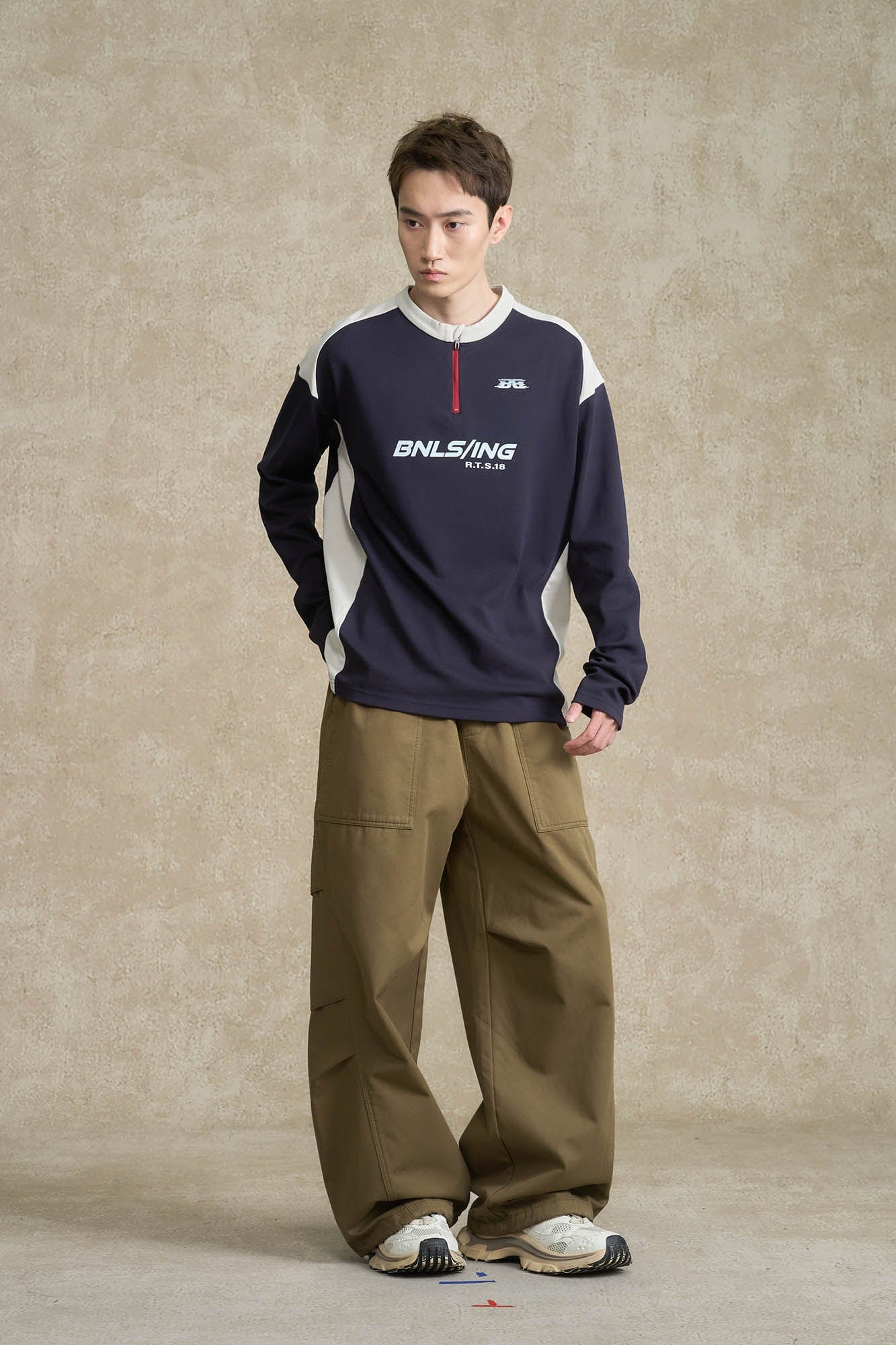 BONELESS Contrast Half-Zip Racing Long-Sleeve Tee, premium urban and streetwear designers apparel on PROJECTISR.com, BONELESS