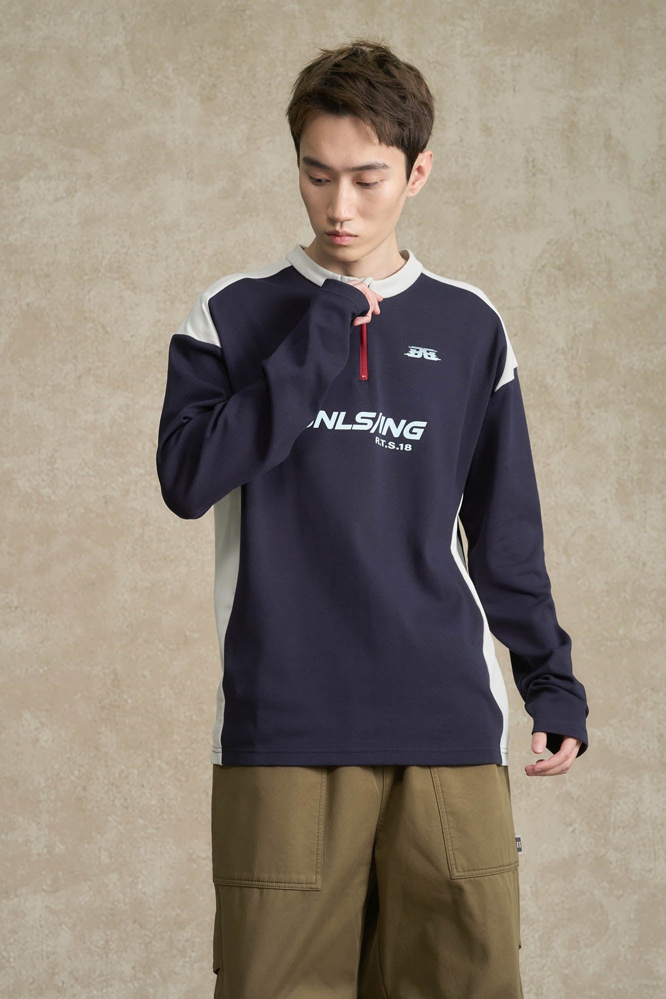 BONELESS Contrast Half-Zip Racing Long-Sleeve Tee, premium urban and streetwear designers apparel on PROJECTISR.com, BONELESS