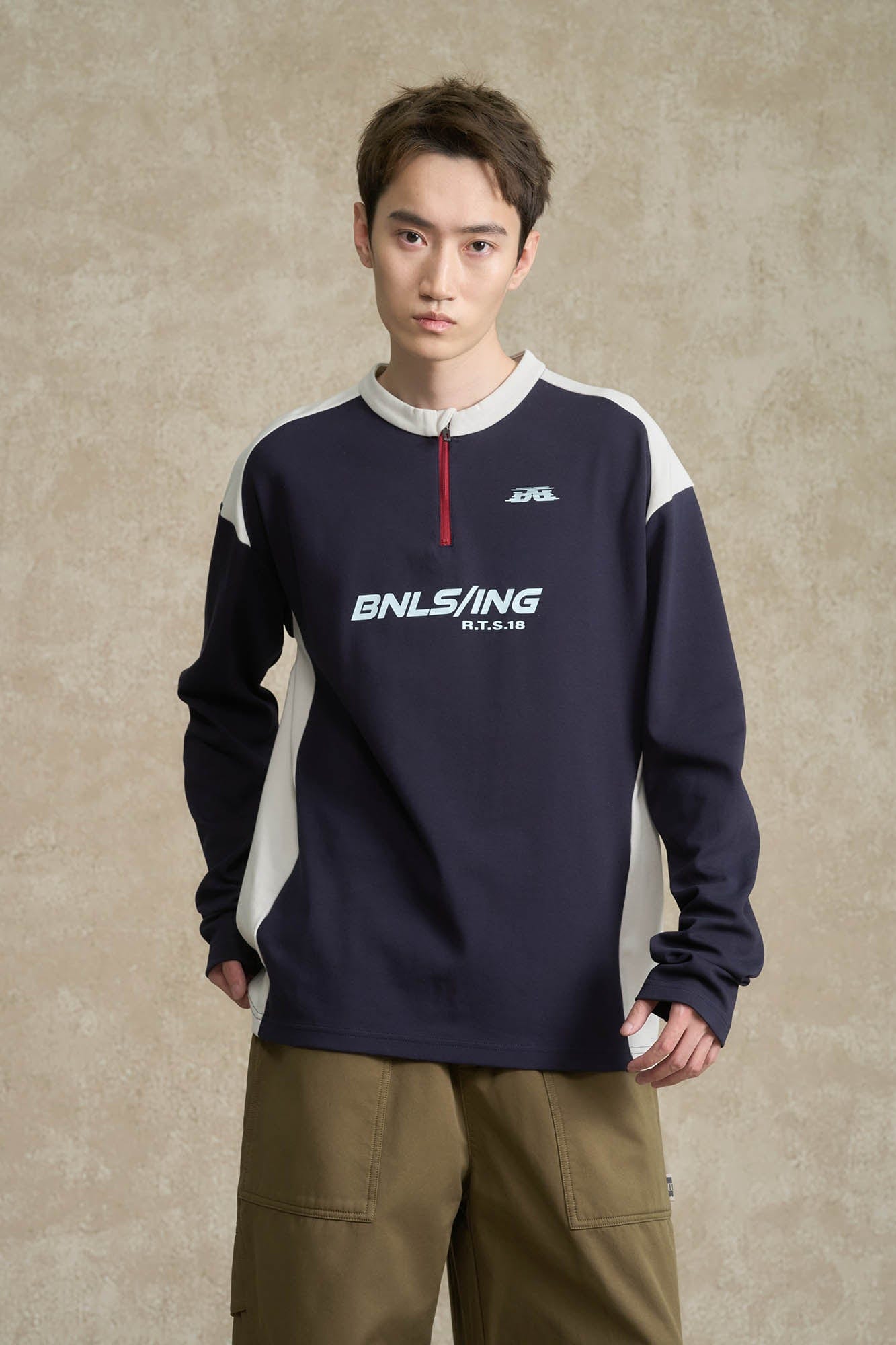 BONELESS Contrast Half-Zip Racing Long-Sleeve Tee, premium urban and streetwear designers apparel on PROJECTISR.com, BONELESS