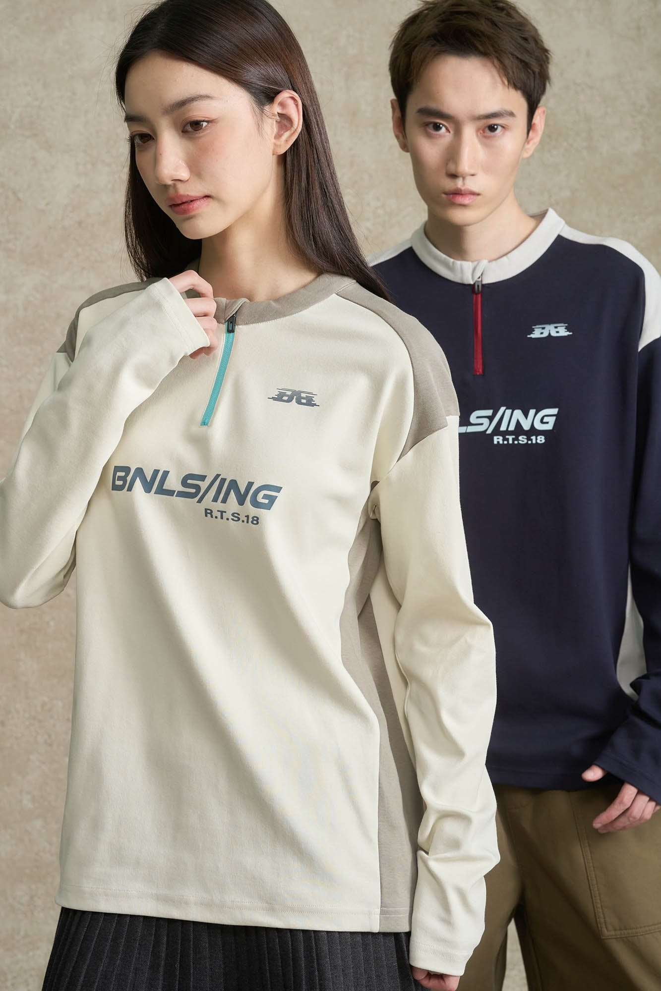 BONELESS Contrast Half-Zip Racing Long-Sleeve Tee, premium urban and streetwear designers apparel on PROJECTISR.com, BONELESS