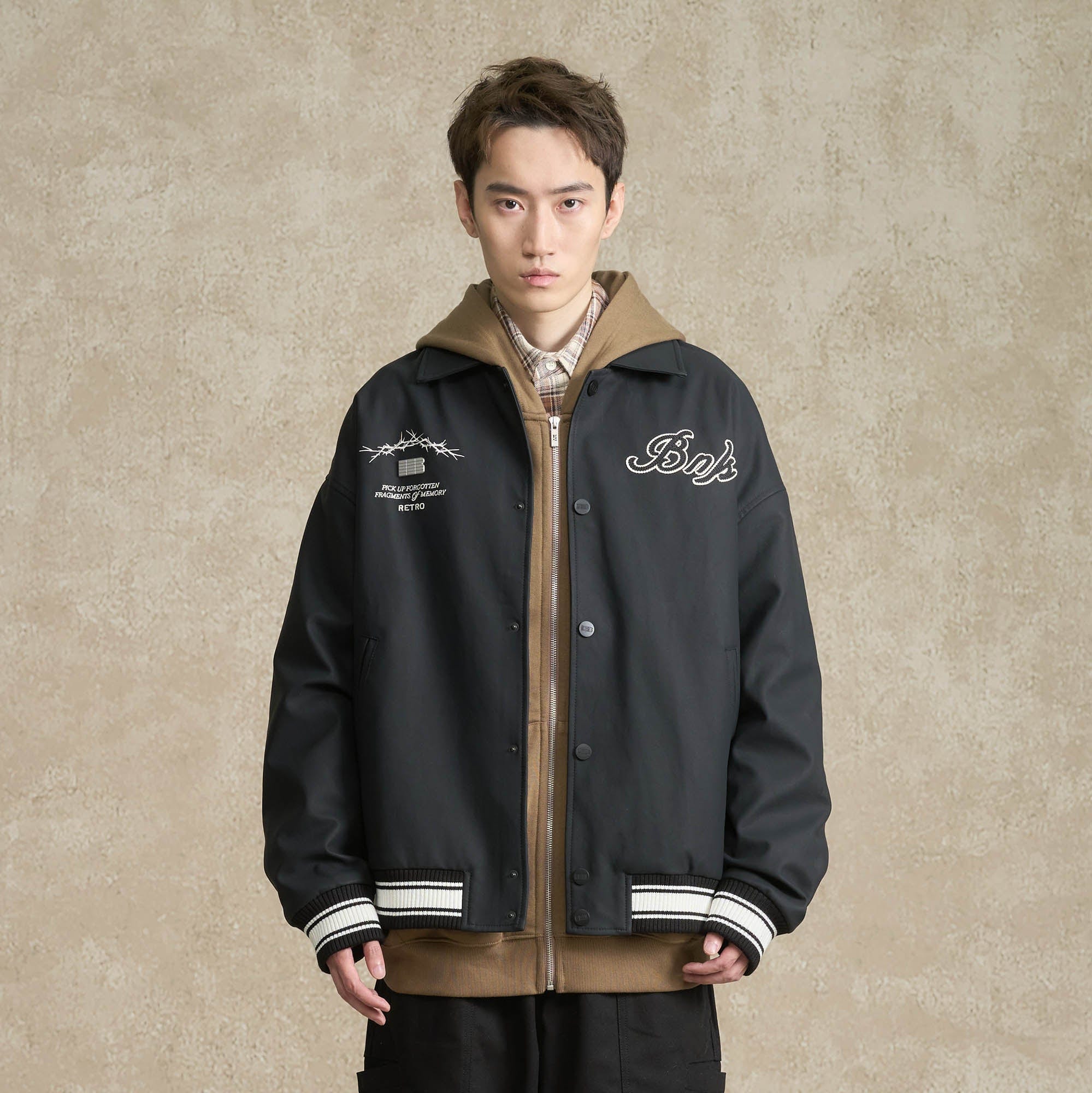 BONELESS Embroidered Logo PU Varsity Jacket