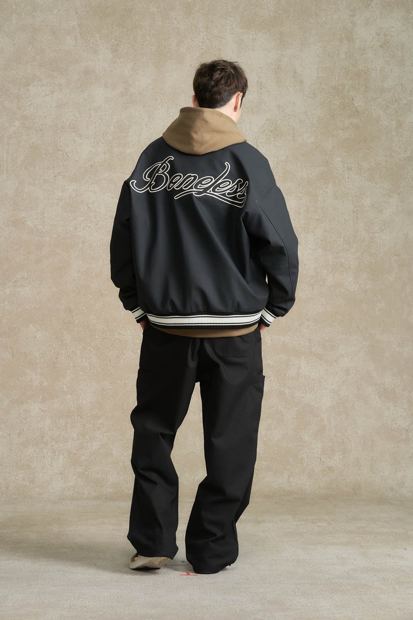 BONELESS Embroidered Logo PU Varsity Jacket