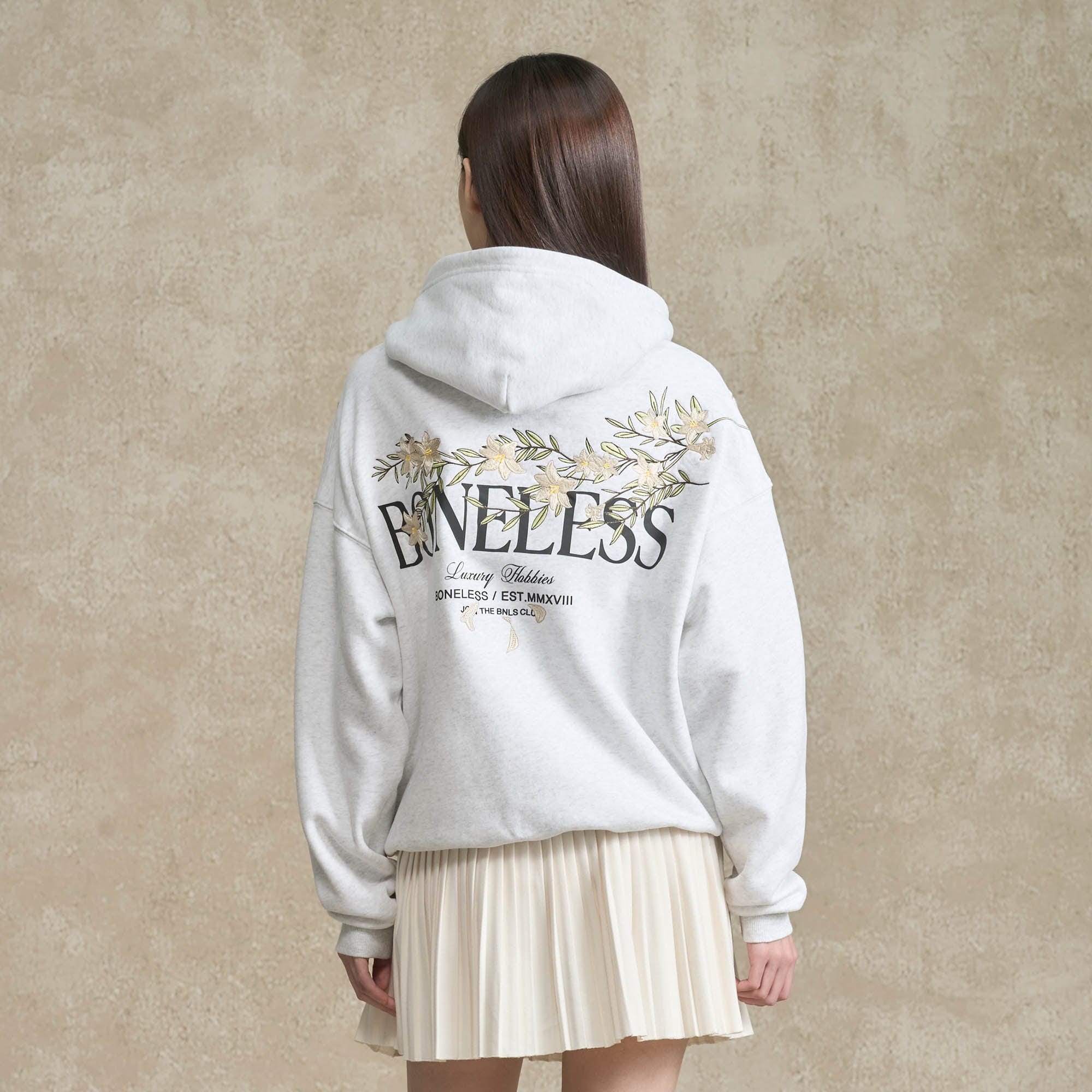 BONELESS Floral Embroidered Fleece-Lined Hoodie, premium urban and streetwear designers apparel on PROJECTISR.com, BONELESS