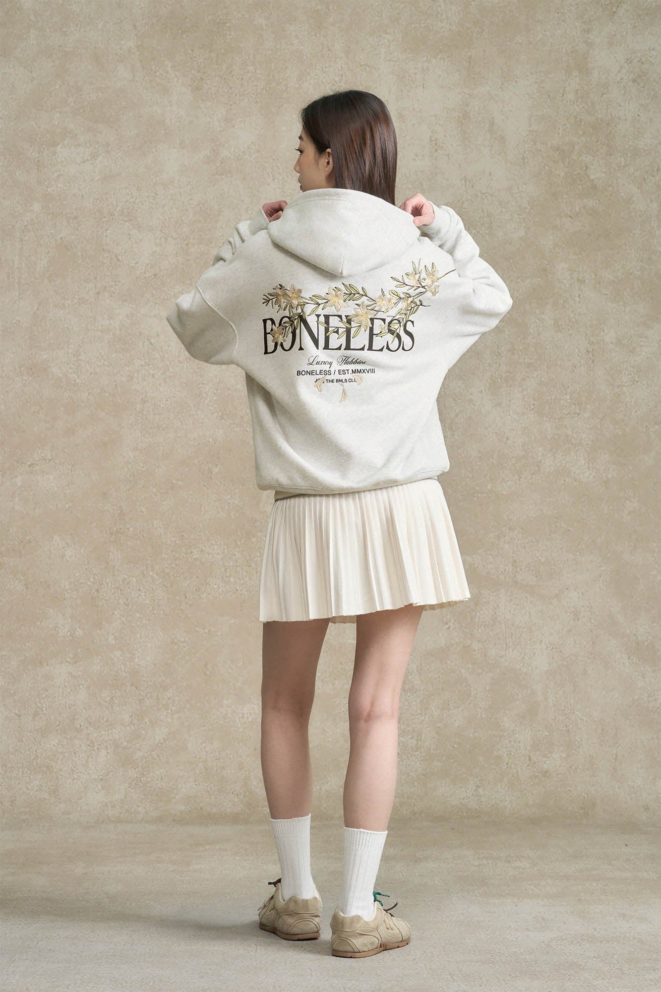 BONELESS Floral Embroidered Fleece-Lined Hoodie, premium urban and streetwear designers apparel on PROJECTISR.com, BONELESS