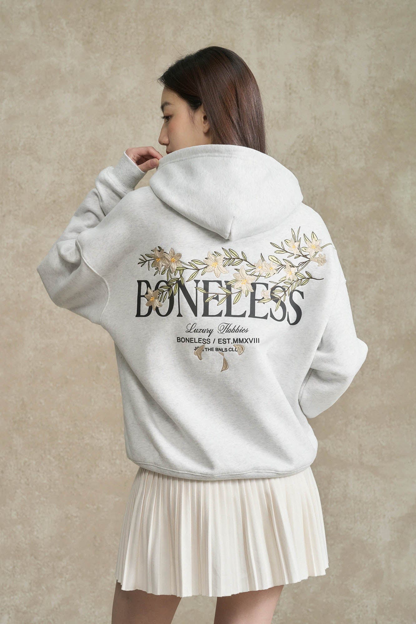 BONELESS Floral Embroidered Fleece-Lined Hoodie, premium urban and streetwear designers apparel on PROJECTISR.com, BONELESS