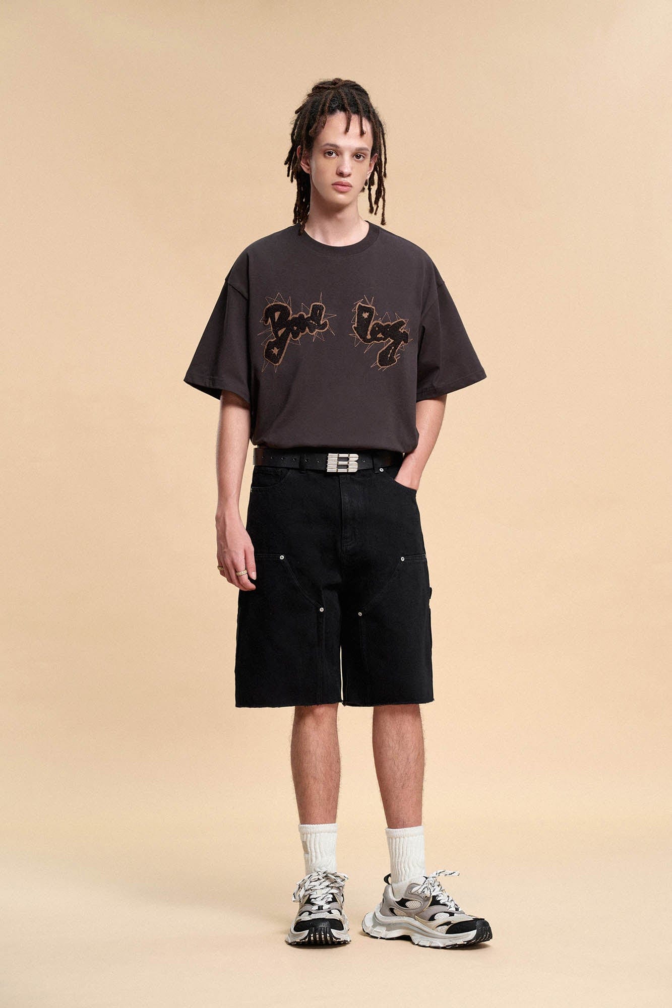BONELESS Frayed Double-Knee Cargo Shorts Black, premium urban and streetwear designers apparel on PROJECTISR.com, BONELESS