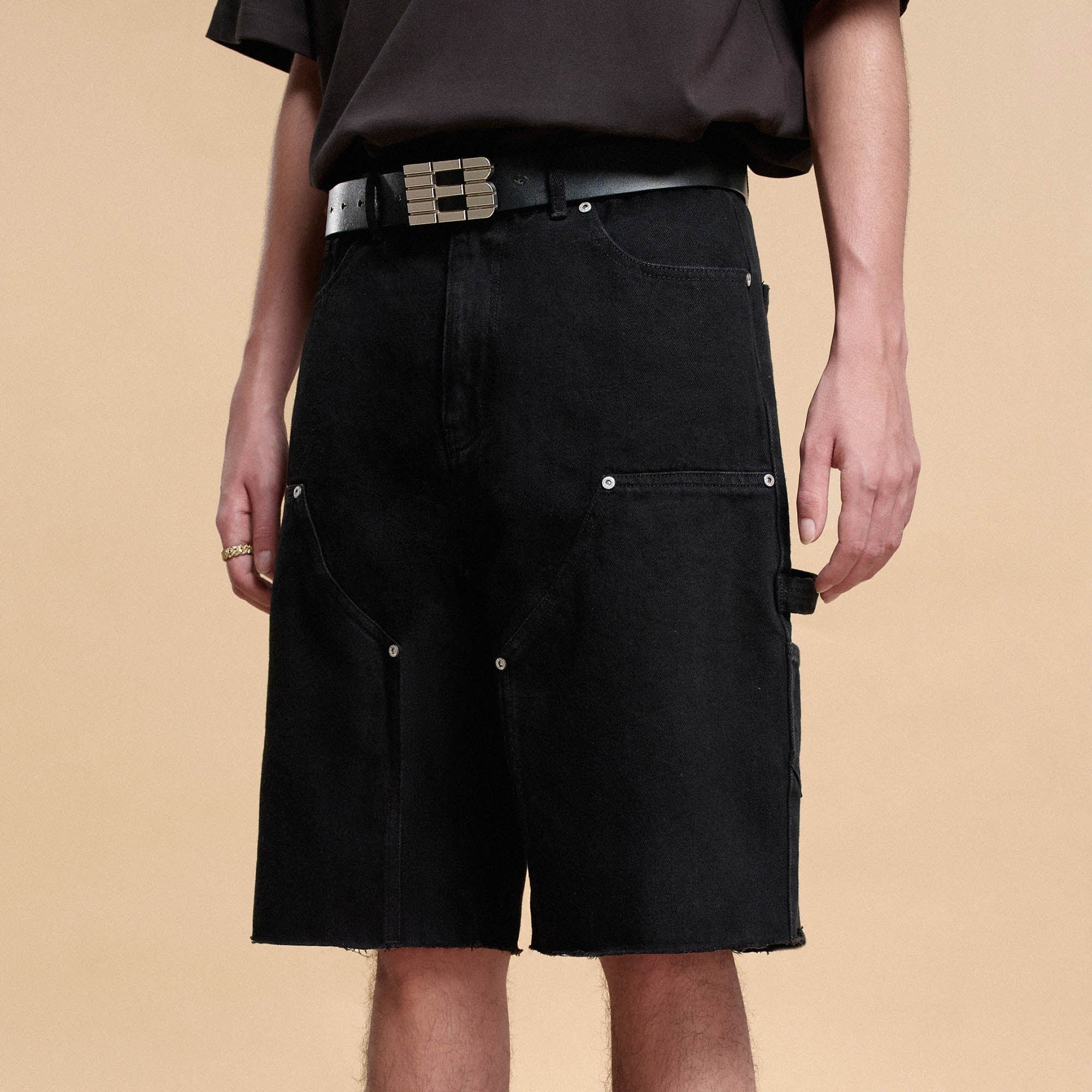 BONELESS Frayed Double-Knee Cargo Shorts Black, premium urban and streetwear designers apparel on PROJECTISR.com, BONELESS