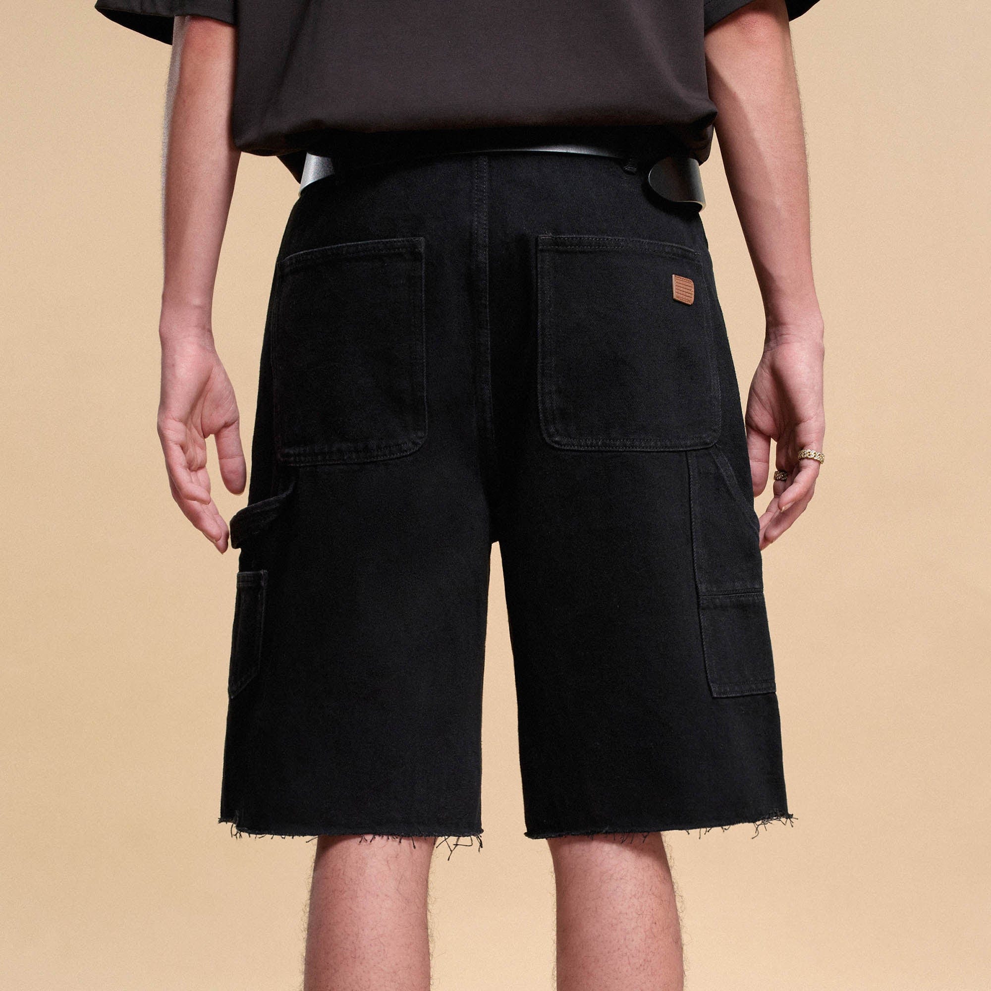 BONELESS Frayed Double-Knee Cargo Shorts Black, premium urban and streetwear designers apparel on PROJECTISR.com, BONELESS