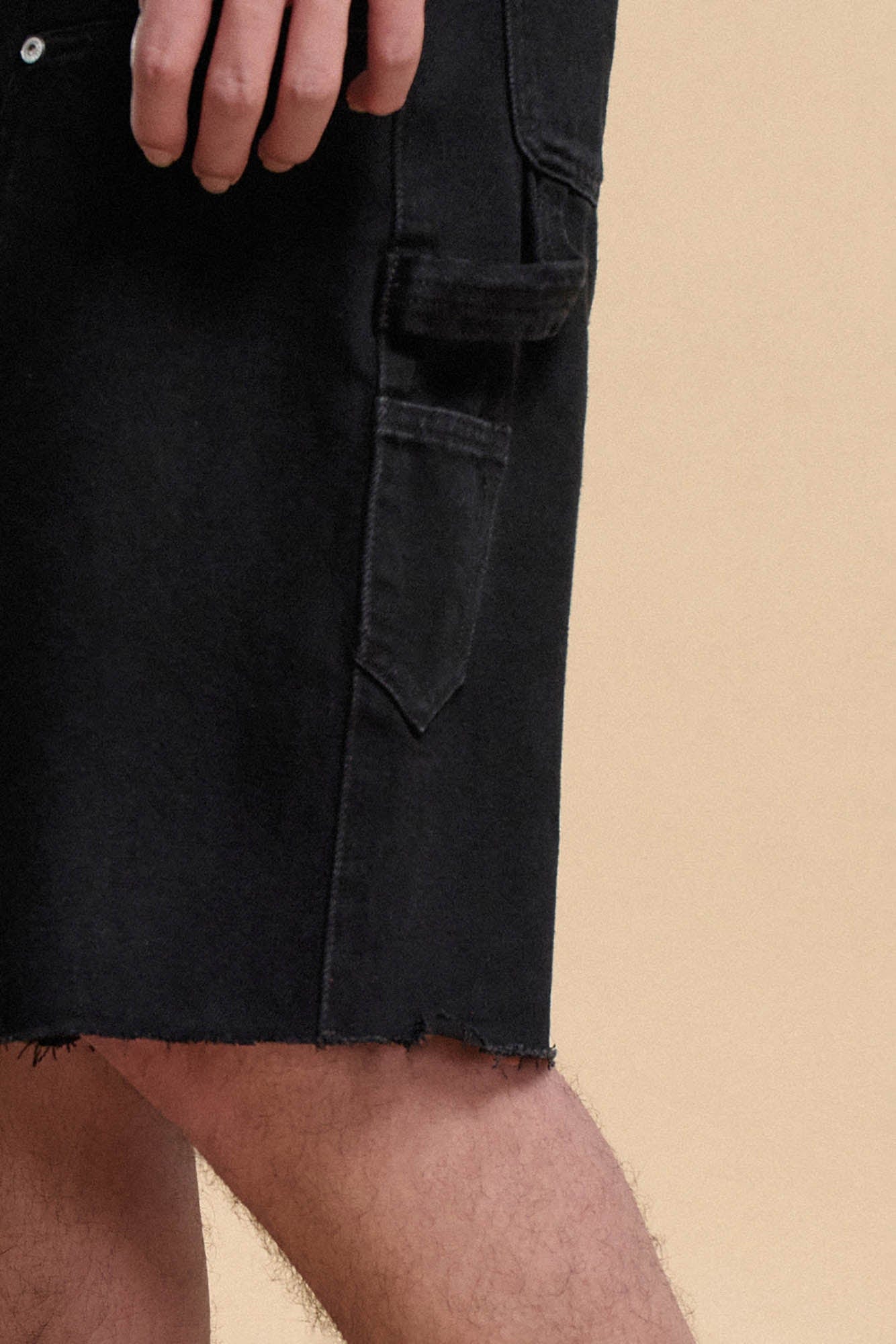BONELESS Frayed Double-Knee Cargo Shorts Black, premium urban and streetwear designers apparel on PROJECTISR.com, BONELESS