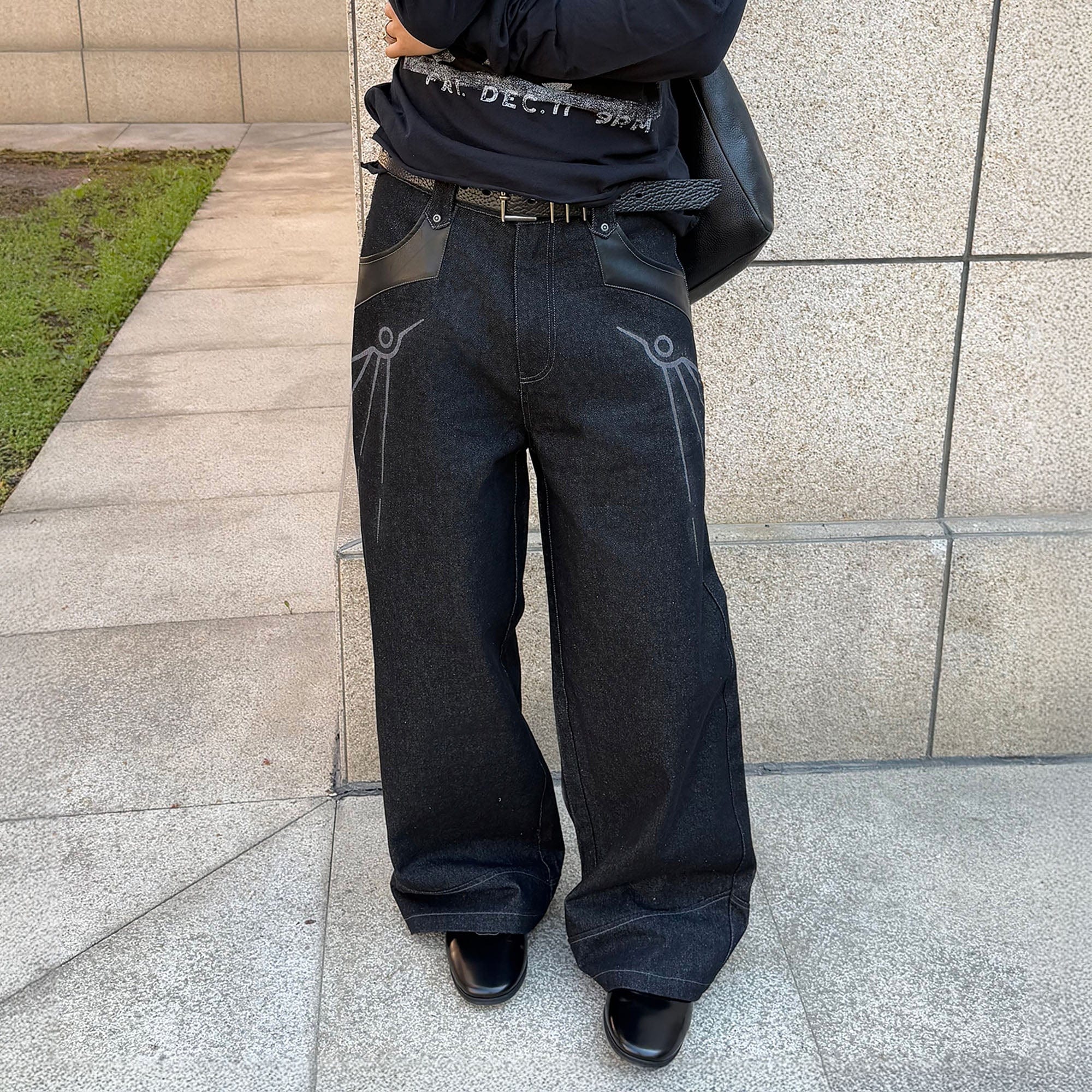 ESAIAS Phoenix Graphic Wide-Leg Raw Jeans, premium urban and streetwear designers apparel on PROJECTISR.com, ESAIAS