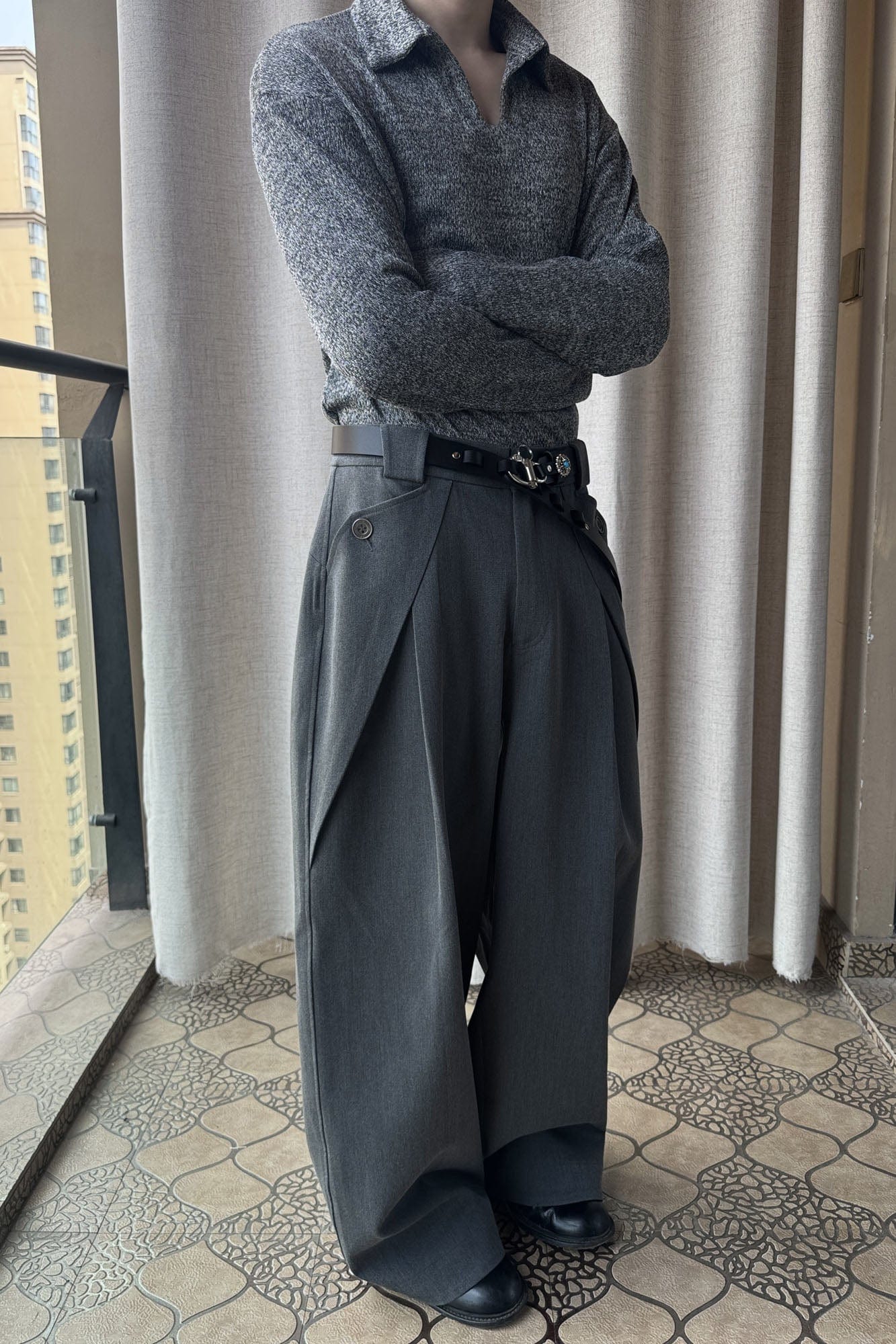 ESAIAS Triangle-Pleat Wide-Leg Trousers, premium urban and streetwear designers apparel on PROJECTISR.com, ESAIAS