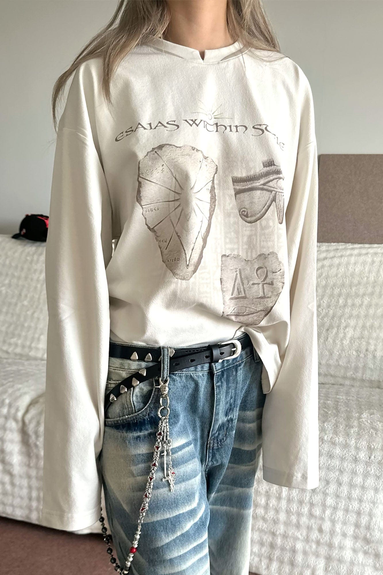 ESAIAS Distressed Stele Long Sleeve Tee, premium urban and streetwear designers apparel on PROJECTISR.com, ESAIAS