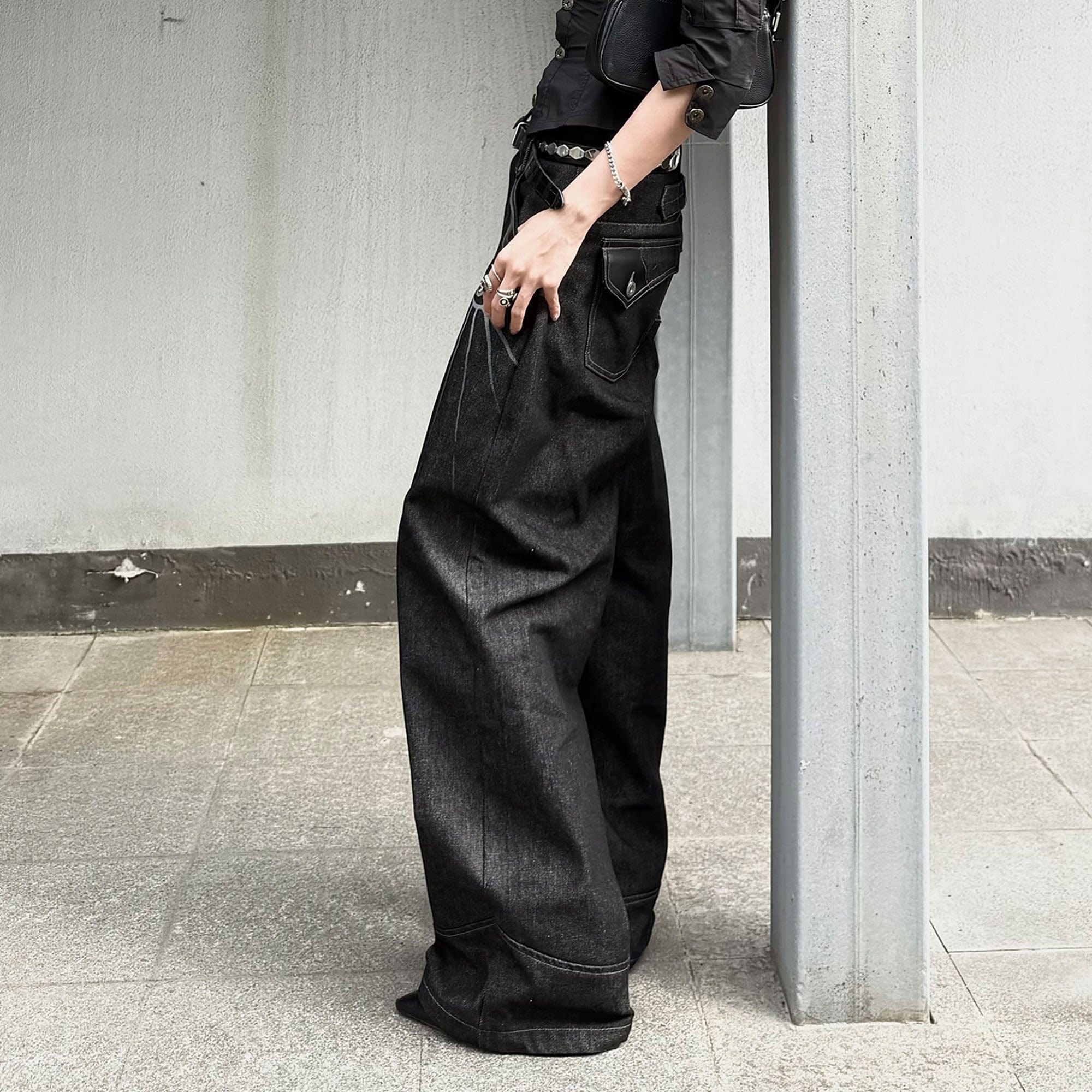 ESAIAS Phoenix Graphic Wide-Leg Raw Jeans, premium urban and streetwear designers apparel on PROJECTISR.com, ESAIAS
