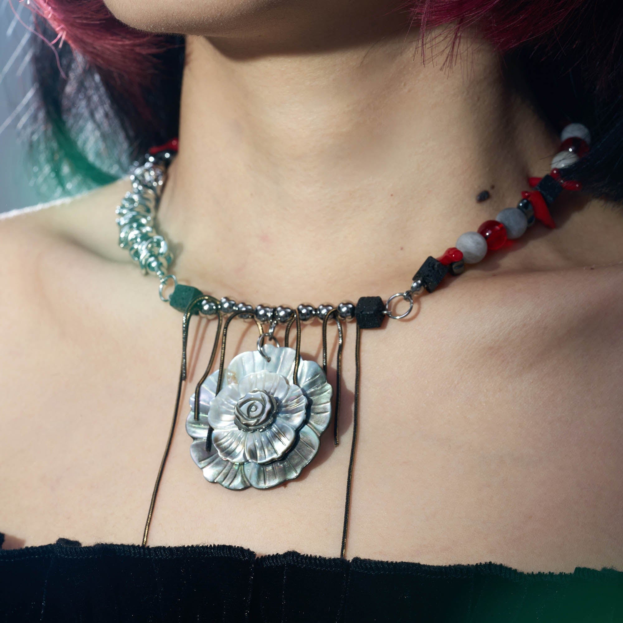 ILLUSORY Flower of Thorns Beaded Necklace, premium urban and streetwear designers apparel on PROJECTISR.com, ILLUSORY