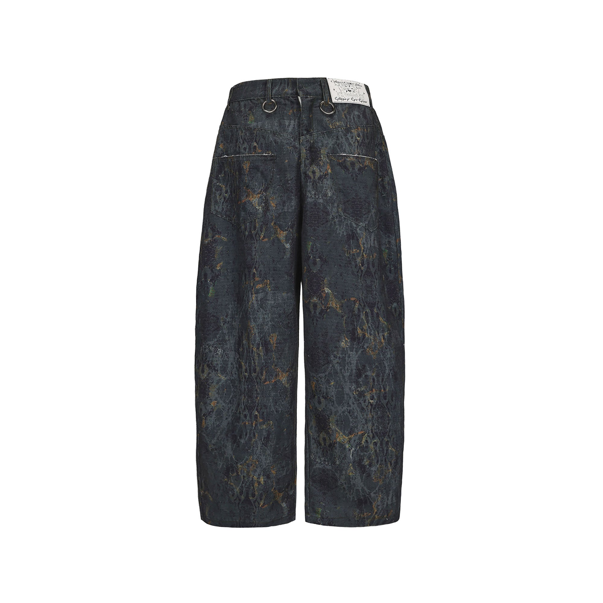 CYCYCY Washed Mottled Flame Graphic Denim Pants