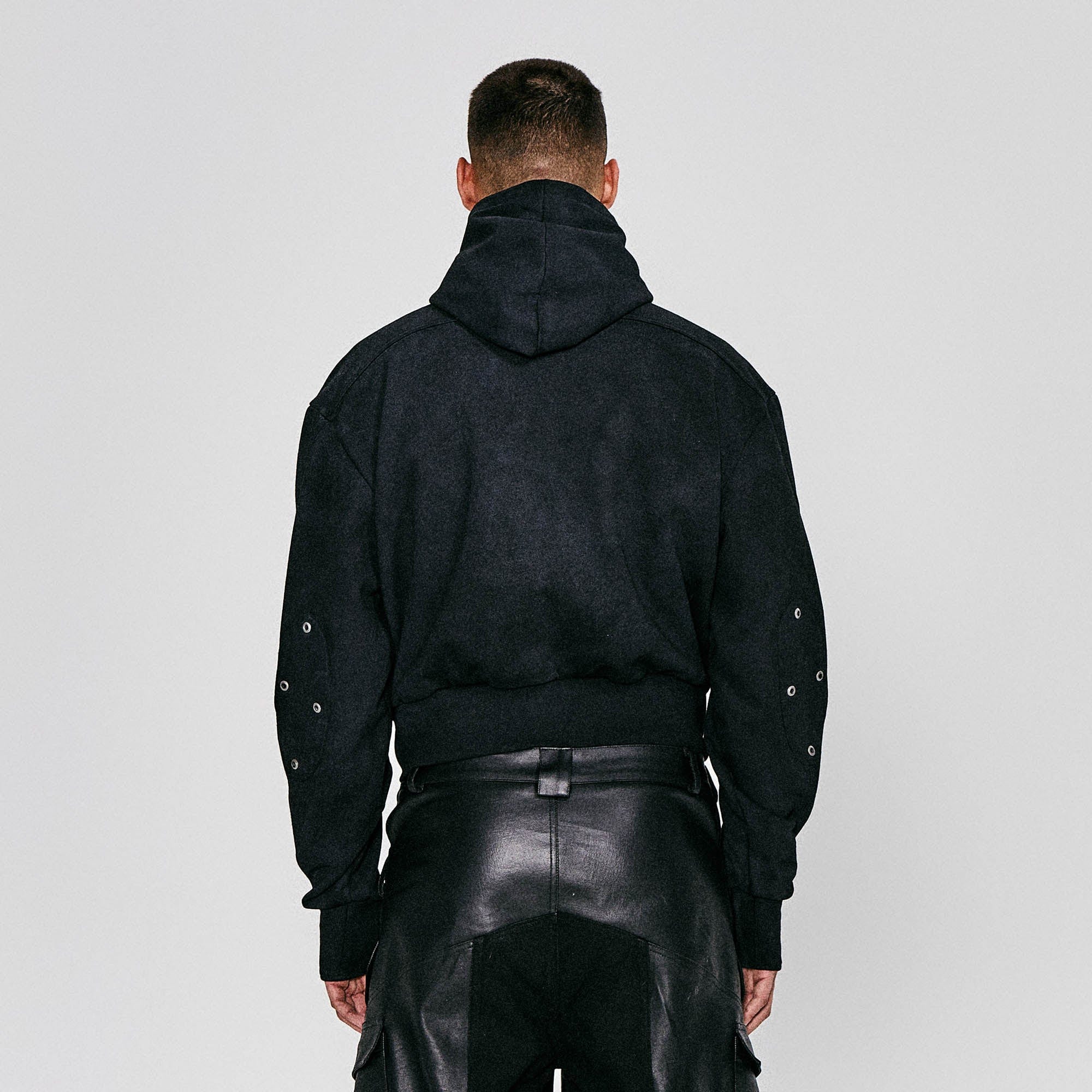 FLYERRER Grommet Spliced Zip-Up Cropped Hoodie, premium urban and streetwear designers apparel on PROJECTISR.com, FLYERRER
