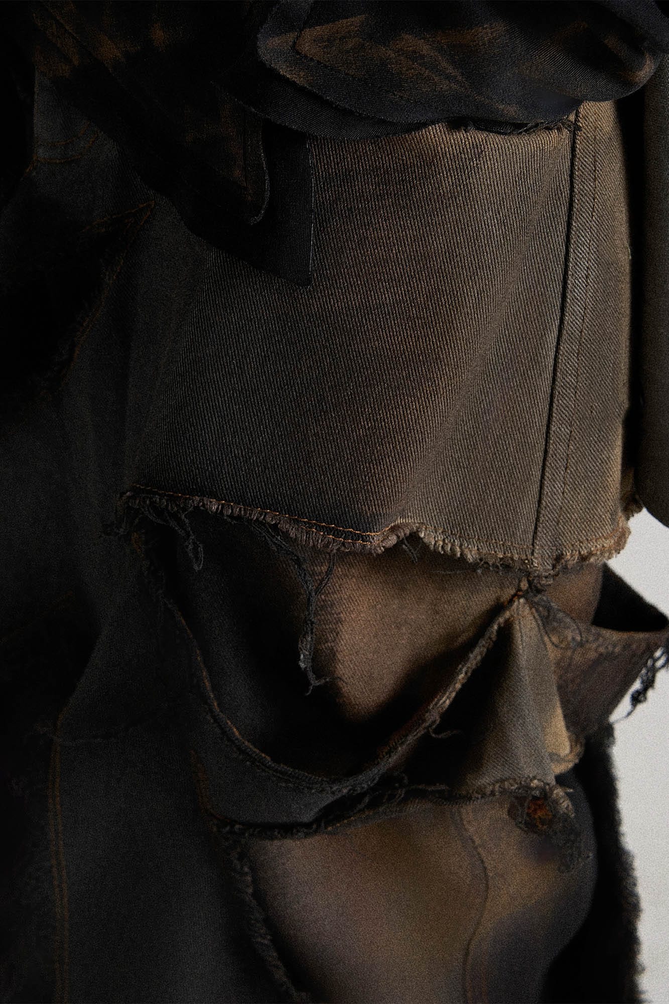 FLYERRER Heavily Distressed Asymmetrical Double-Layer Ripped Jeans, premium urban and streetwear designers apparel on PROJECTISR.com, FLYERRER