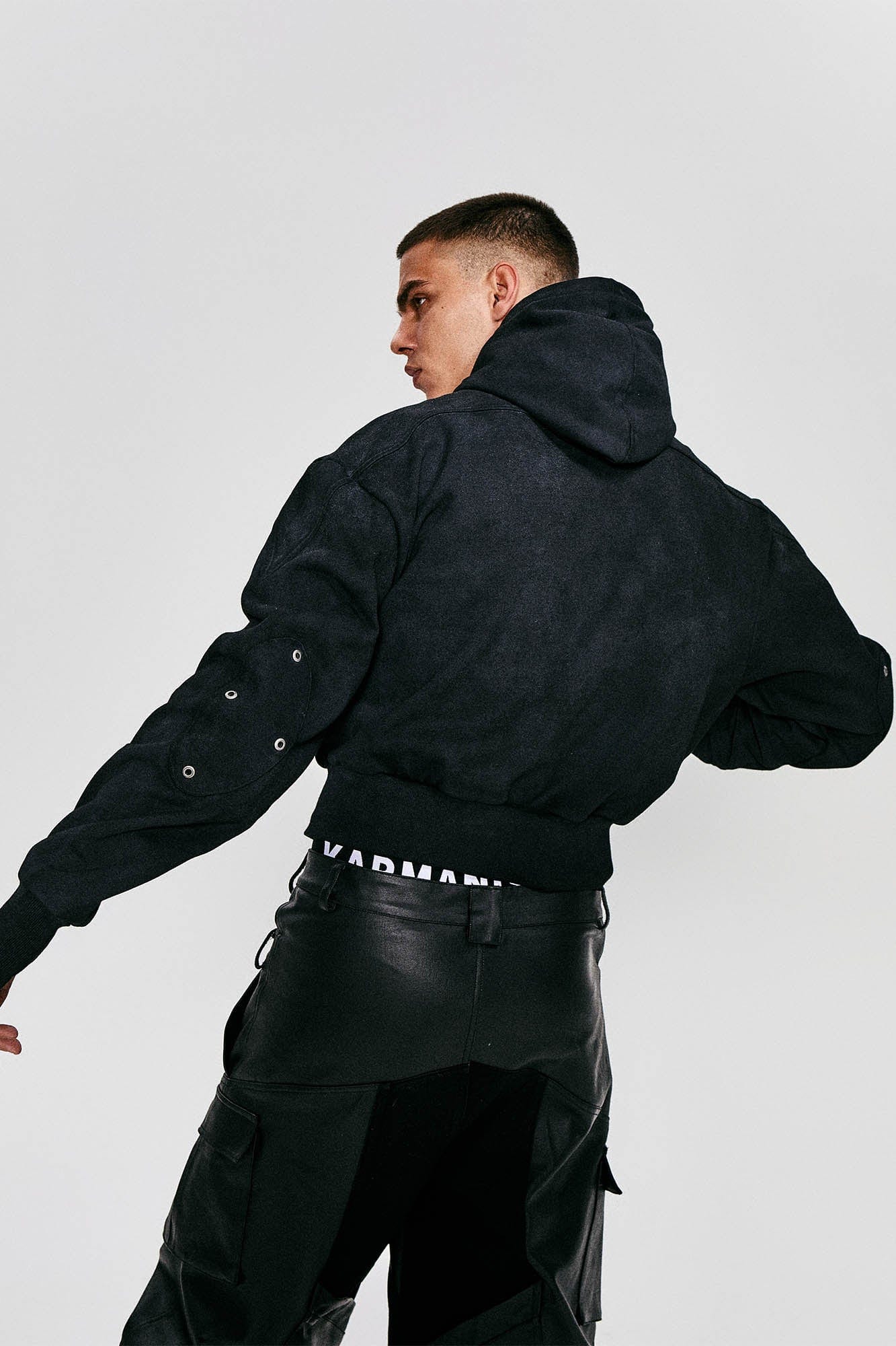 FLYERRER Grommet Spliced Zip-Up Cropped Hoodie, premium urban and streetwear designers apparel on PROJECTISR.com, FLYERRER