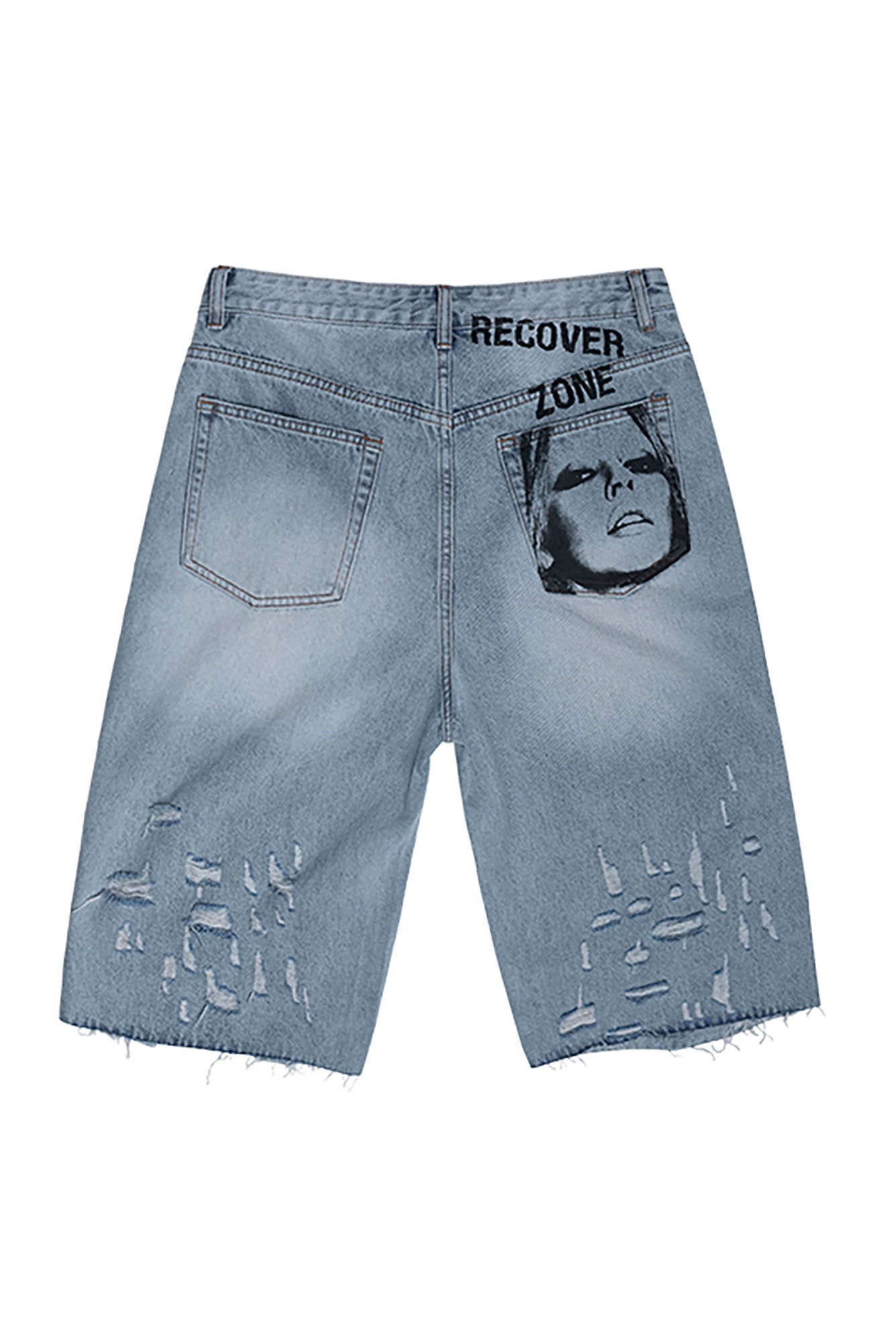 RECOVER ZONE Ripped Washed Denim Shorts