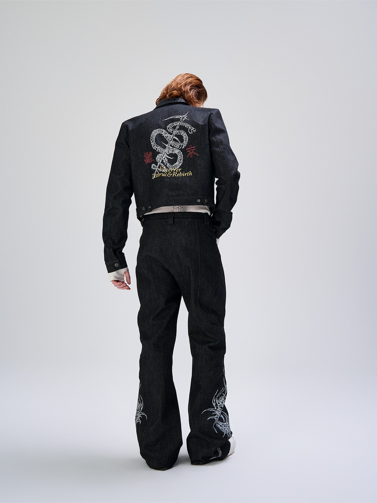 FLYERRER Serpent Cropped Raw Denim Jacket, premium urban and streetwear designers apparel on PROJECTISR.com, FLYERRER