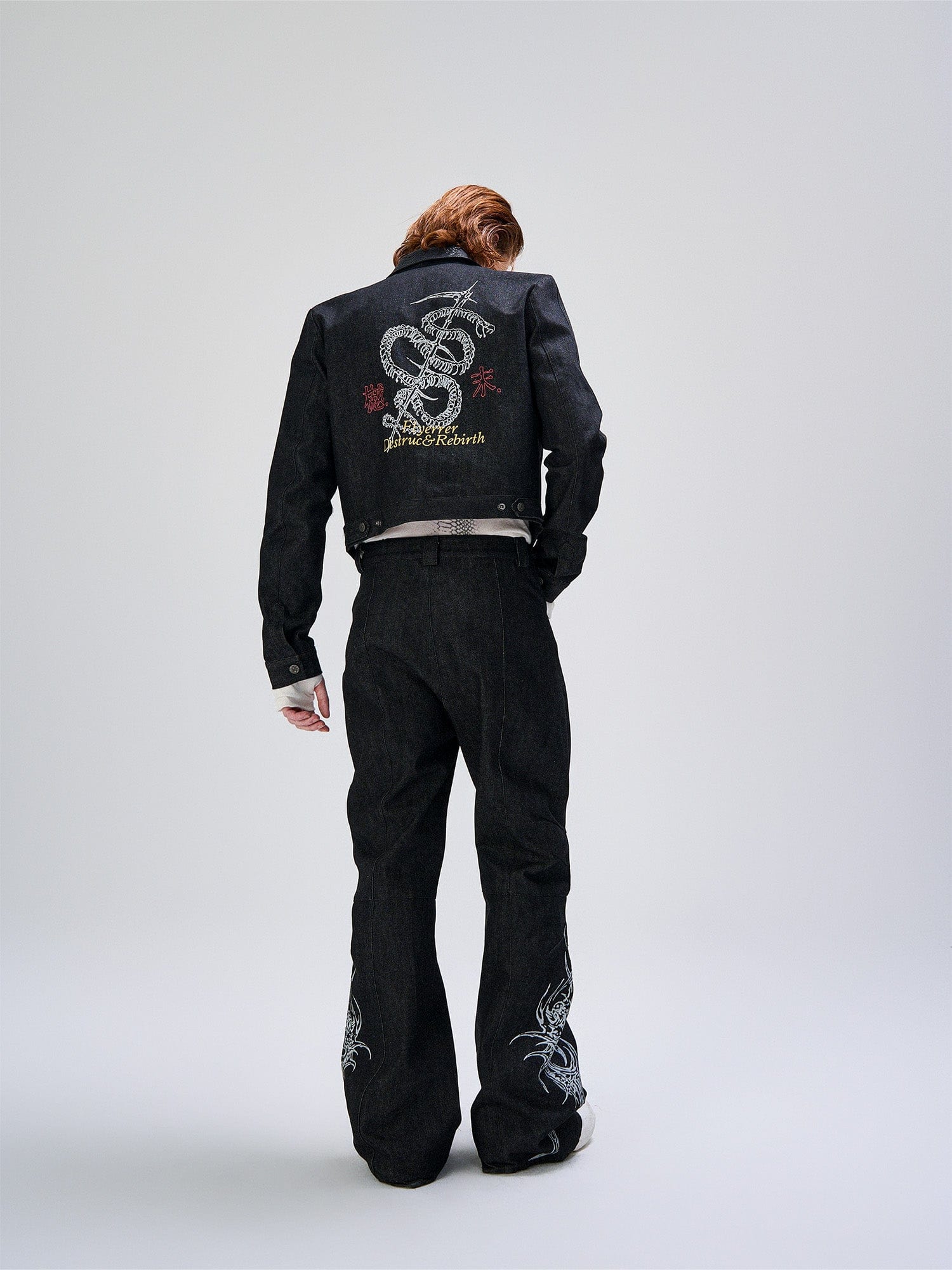 FLYERRER Serpent Cropped Raw Denim Jacket, premium urban and streetwear designers apparel on PROJECTISR.com, FLYERRER