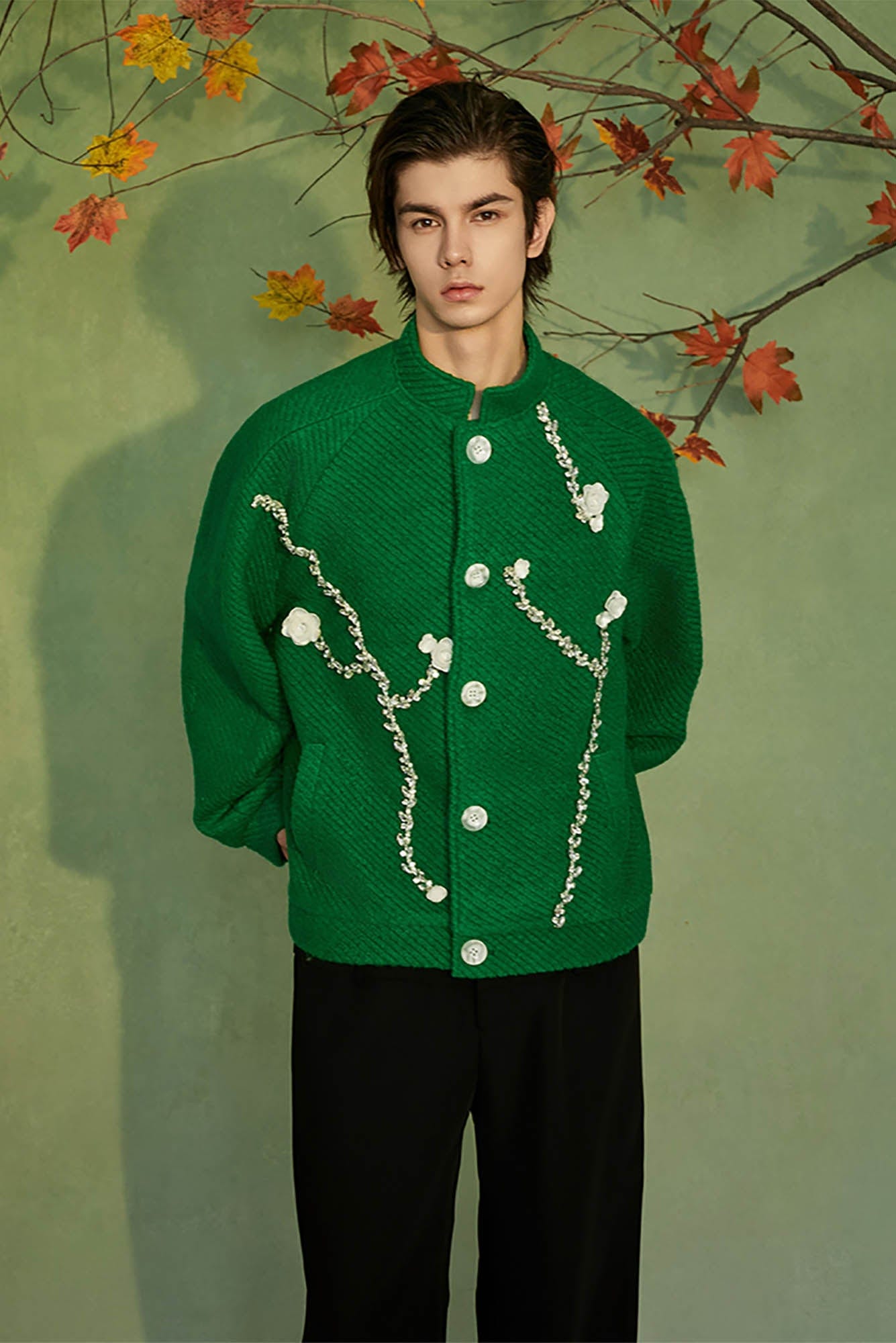JIECHI Frosty White Plum Tweed Jacket, premium urban and streetwear designers apparel on PROJECTISR.com, JIECHI