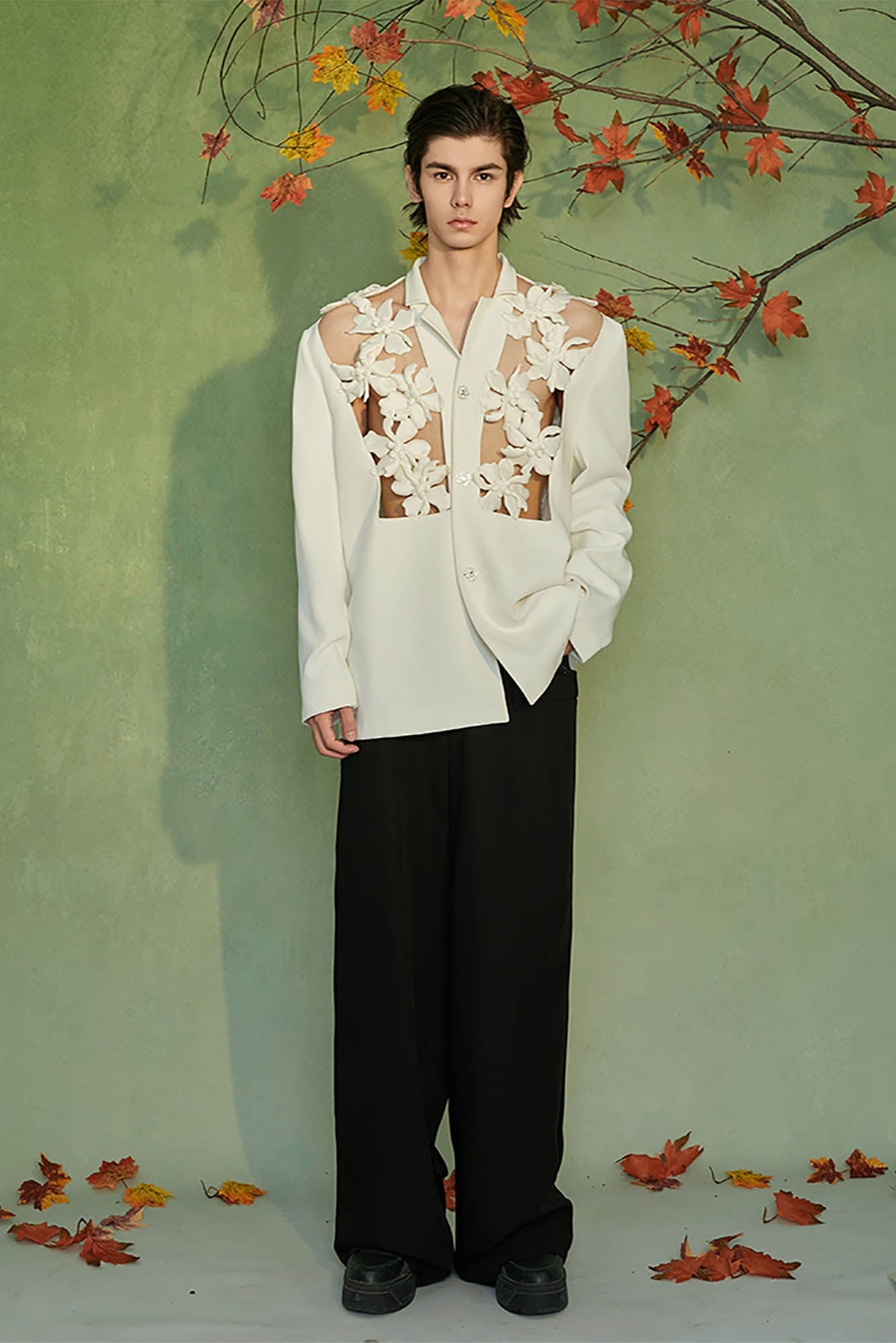 JIECHI White Lily Cut-Out Blazer, premium urban and streetwear designers apparel on PROJECTISR.com, JIECHI
