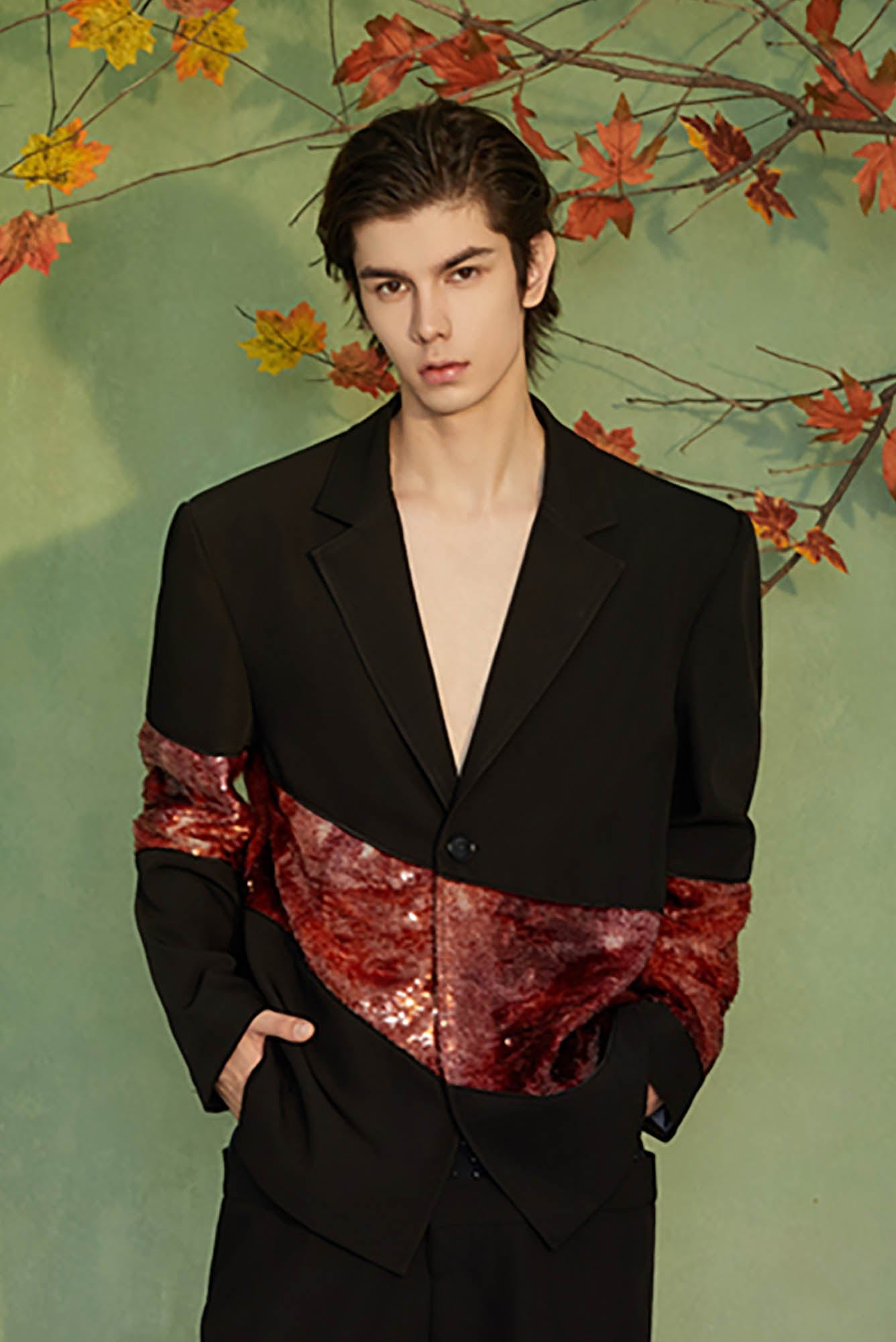 JIECHI The Afterglow Asymmetrical Blazer, premium urban and streetwear designers apparel on PROJECTISR.com, JIECHI