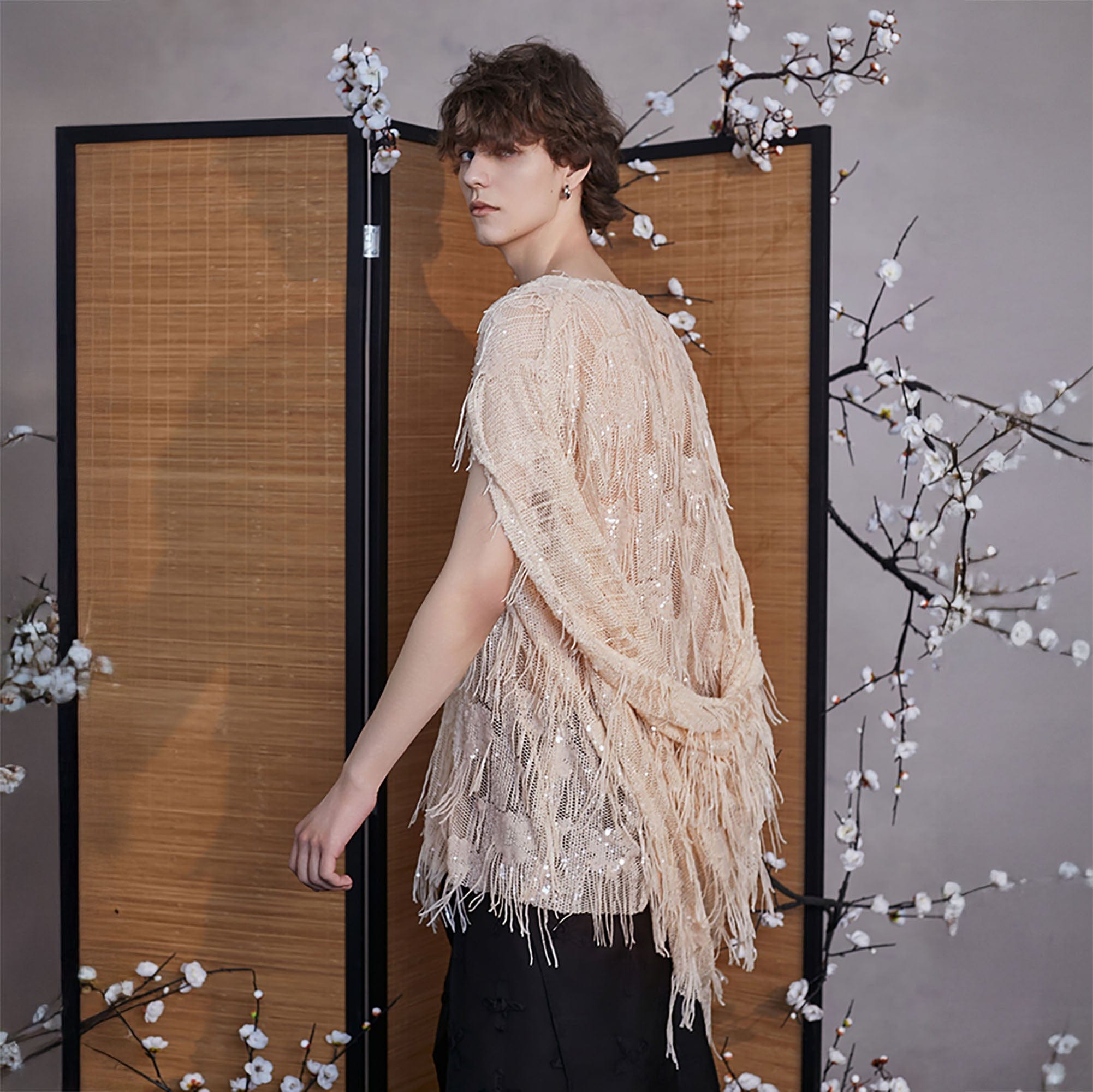 JIECHI Fringed Sequin Embroidered Hooded Poncho, premium urban and streetwear designers apparel on PROJECTISR.com, JIECHI
