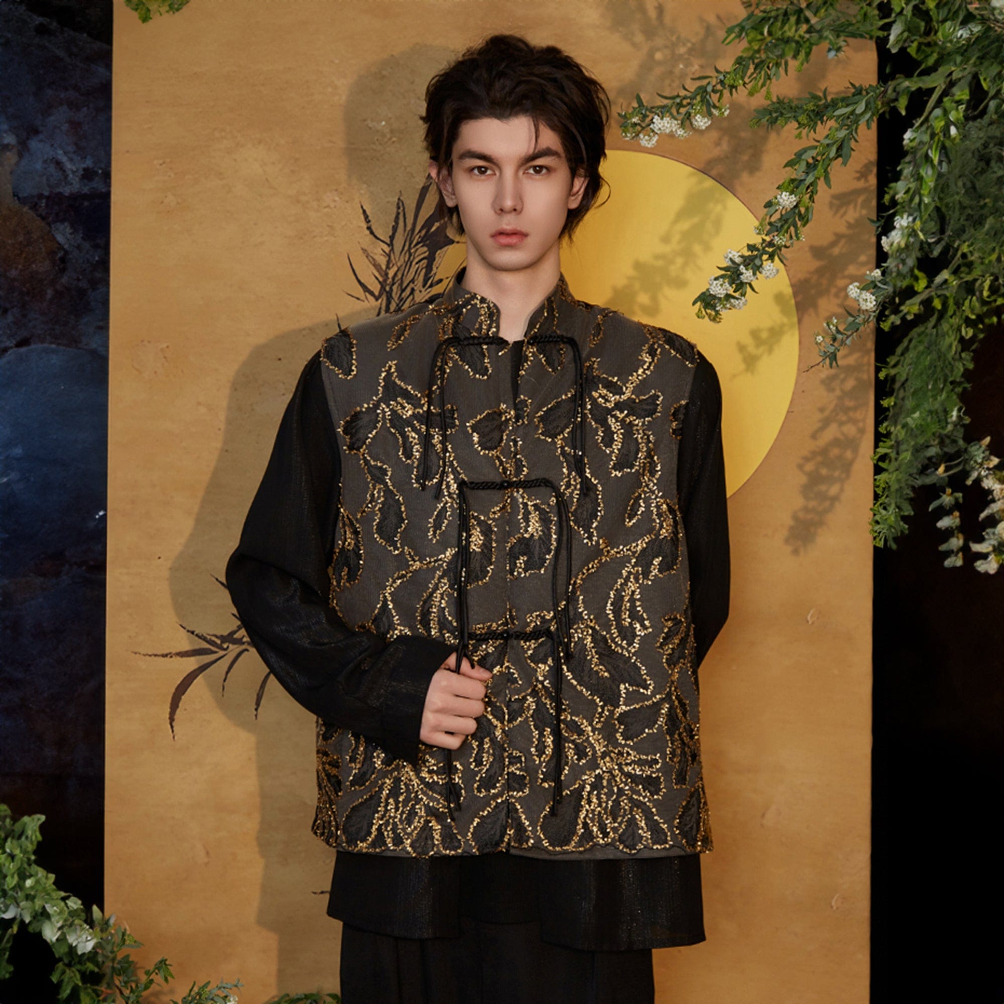 JIECHI Embroidered Metallic Jacquard Frog Button Shirt, premium urban and streetwear designers apparel on PROJECTISR.com, JIECHI