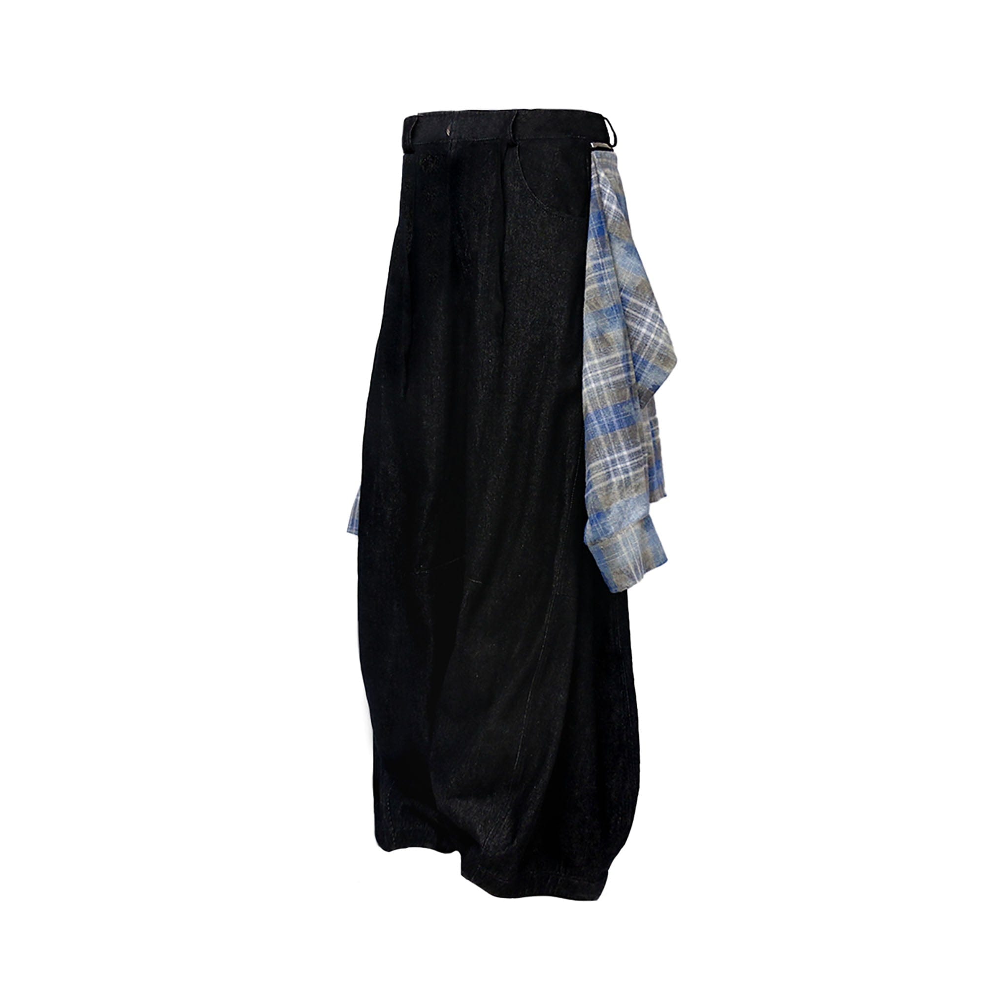 RELABEL Detachable Plaid Flap Panel Wide-Leg Pants, premium urban and streetwear designers apparel on PROJECTISR.com, RELABEL