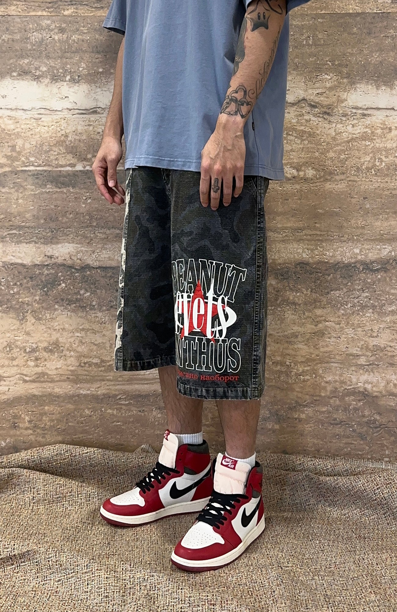 EVETS Washed Camo Panel Graphic Shorts, premium urban and streetwear designers apparel on PROJECTISR.com, EVETS