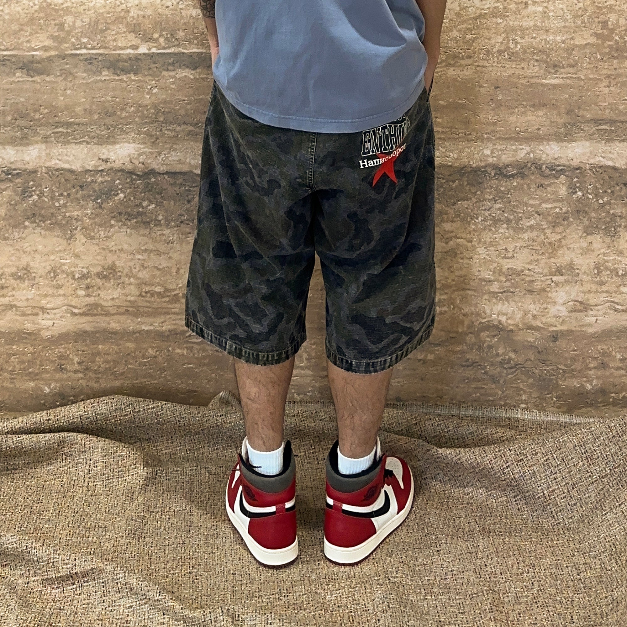 EVETS Washed Camo Panel Graphic Shorts, premium urban and streetwear designers apparel on PROJECTISR.com, EVETS