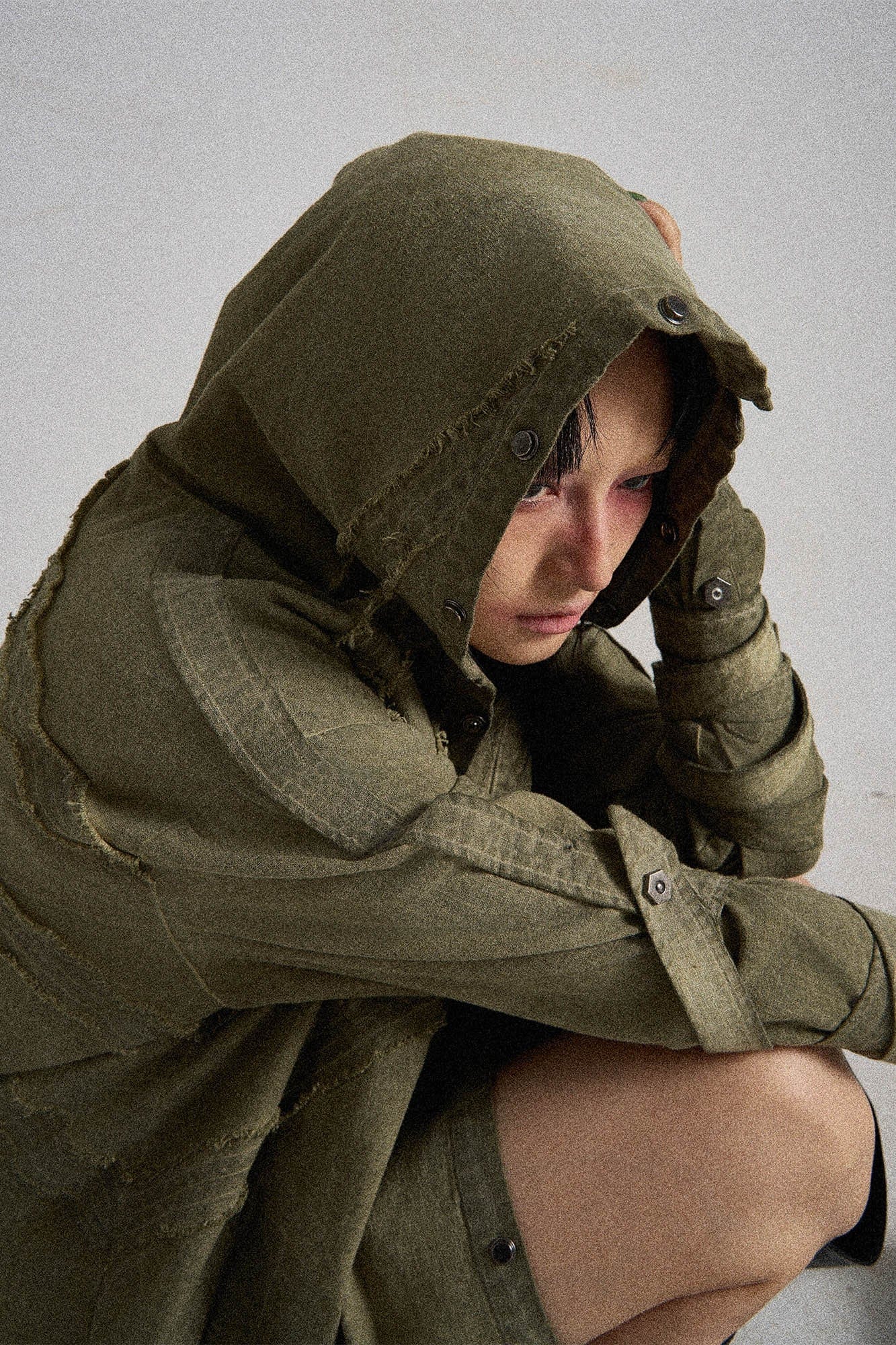 FLYERRER Frayed Fishbone Spliced Strap Hooded Jacket, premium urban and streetwear designers apparel on PROJECTISR.com, FLYERRER