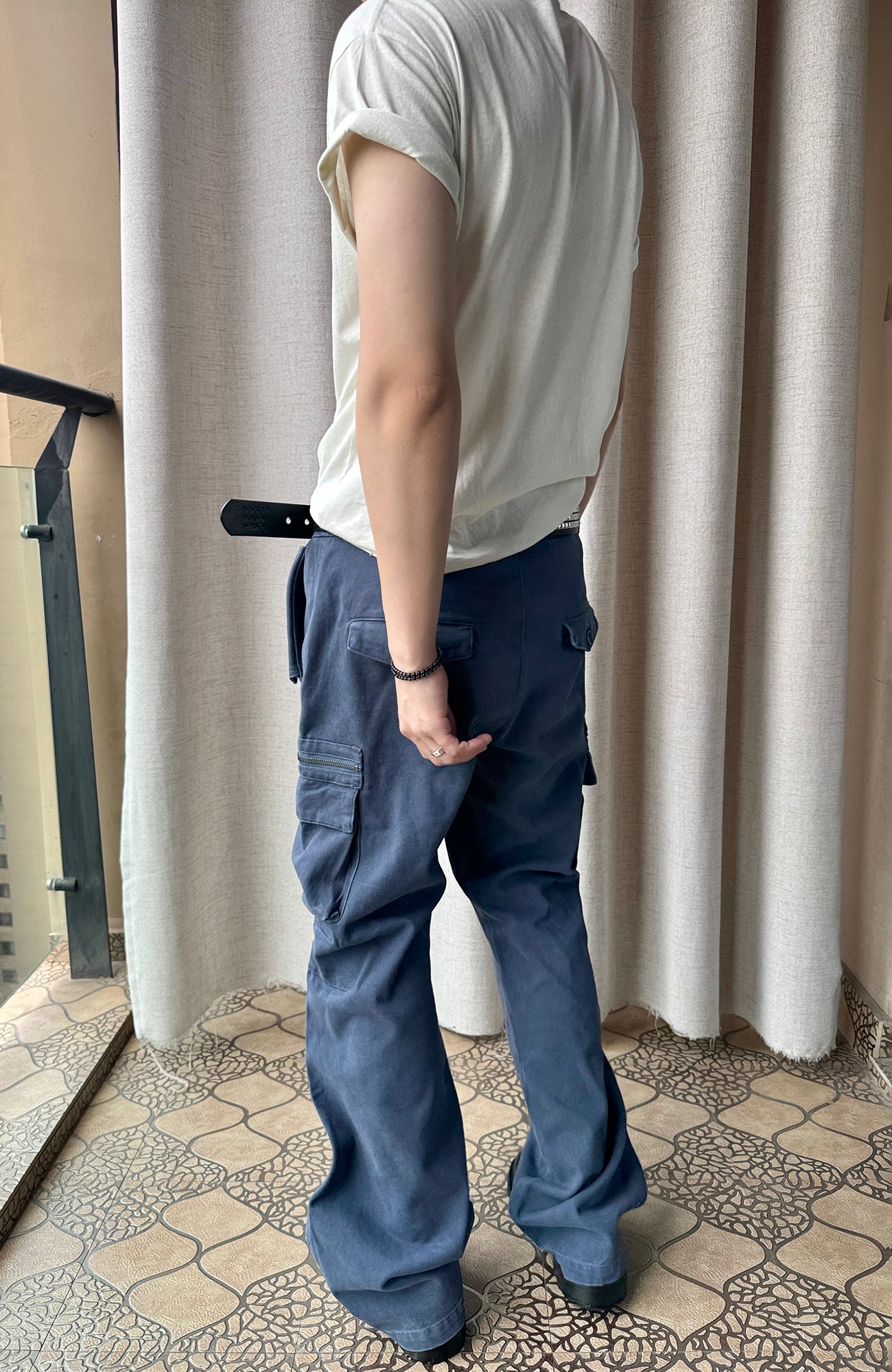ELETEIZE Washed Floral-Waist Cargo Trousers
