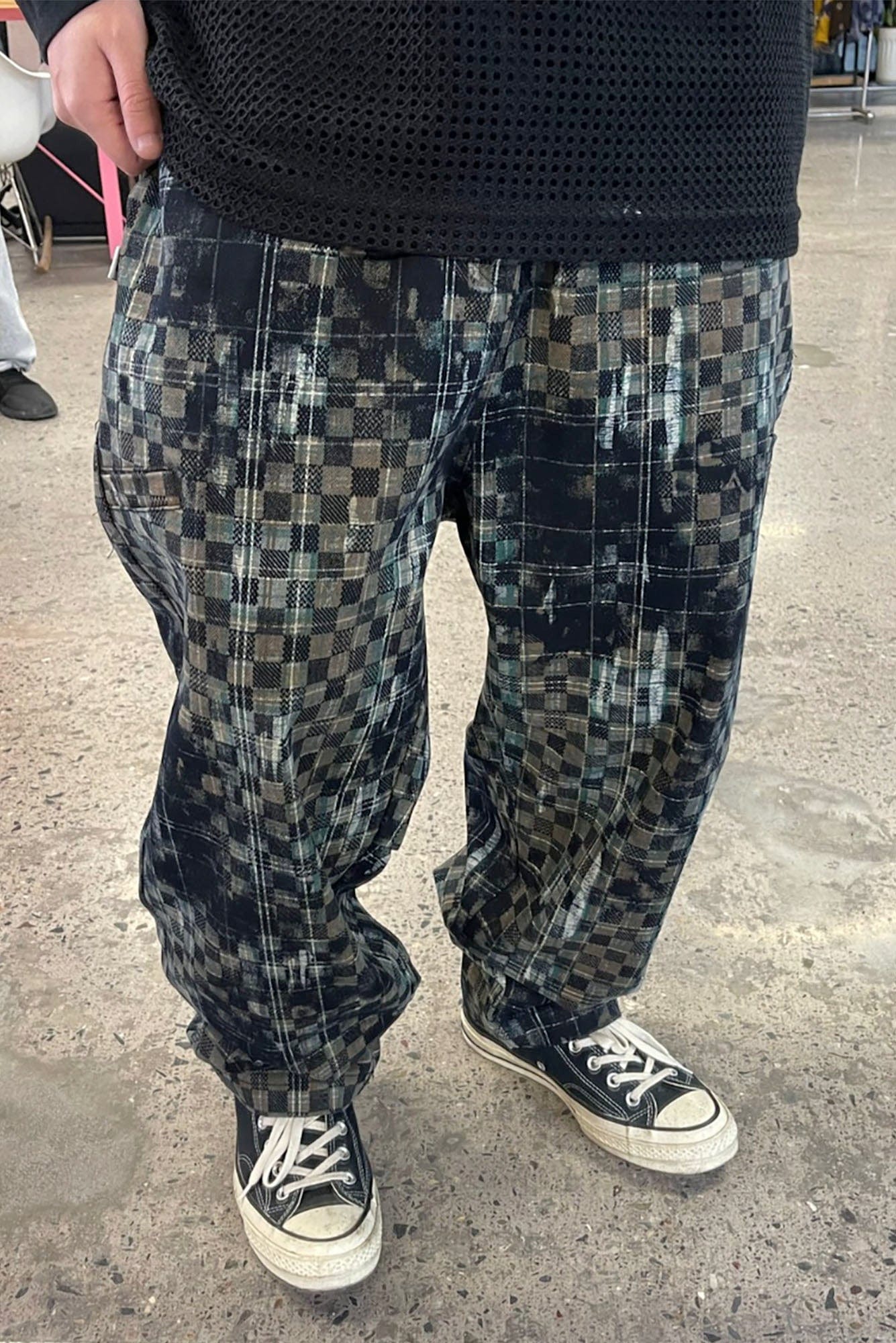 ME DA IGUAL Tie-Dye Washed Camo Checks Elastic Pants, premium urban and streetwear designers apparel on PROJECTISR.com, ME DA IGUAL