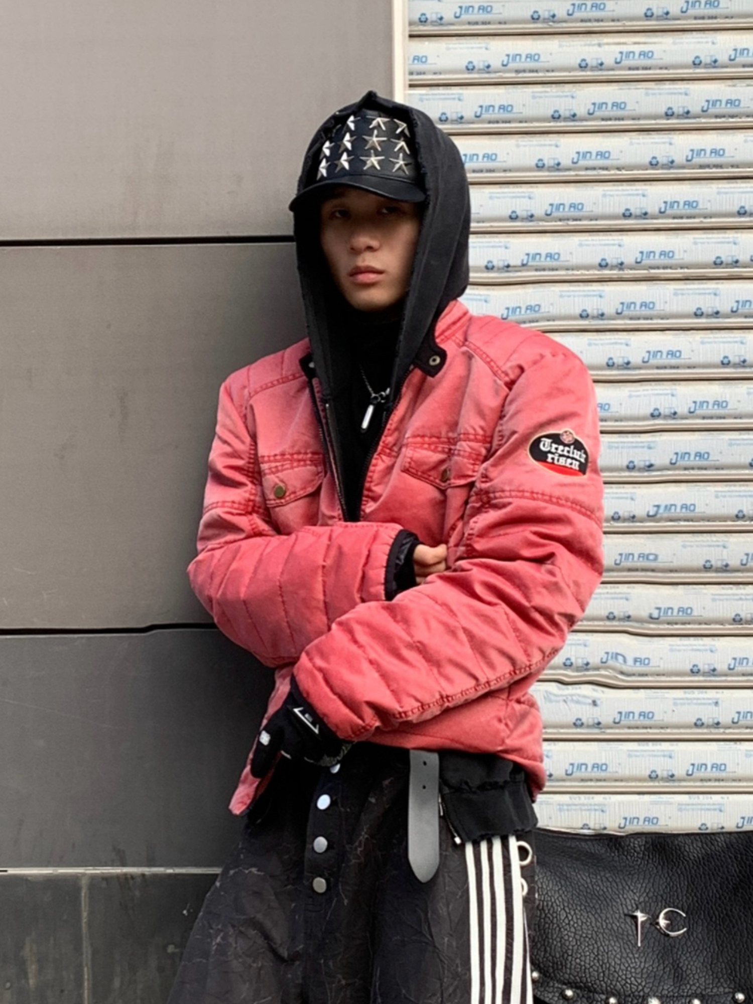 TRECLUB Washed Quilted Moto Down Jacket