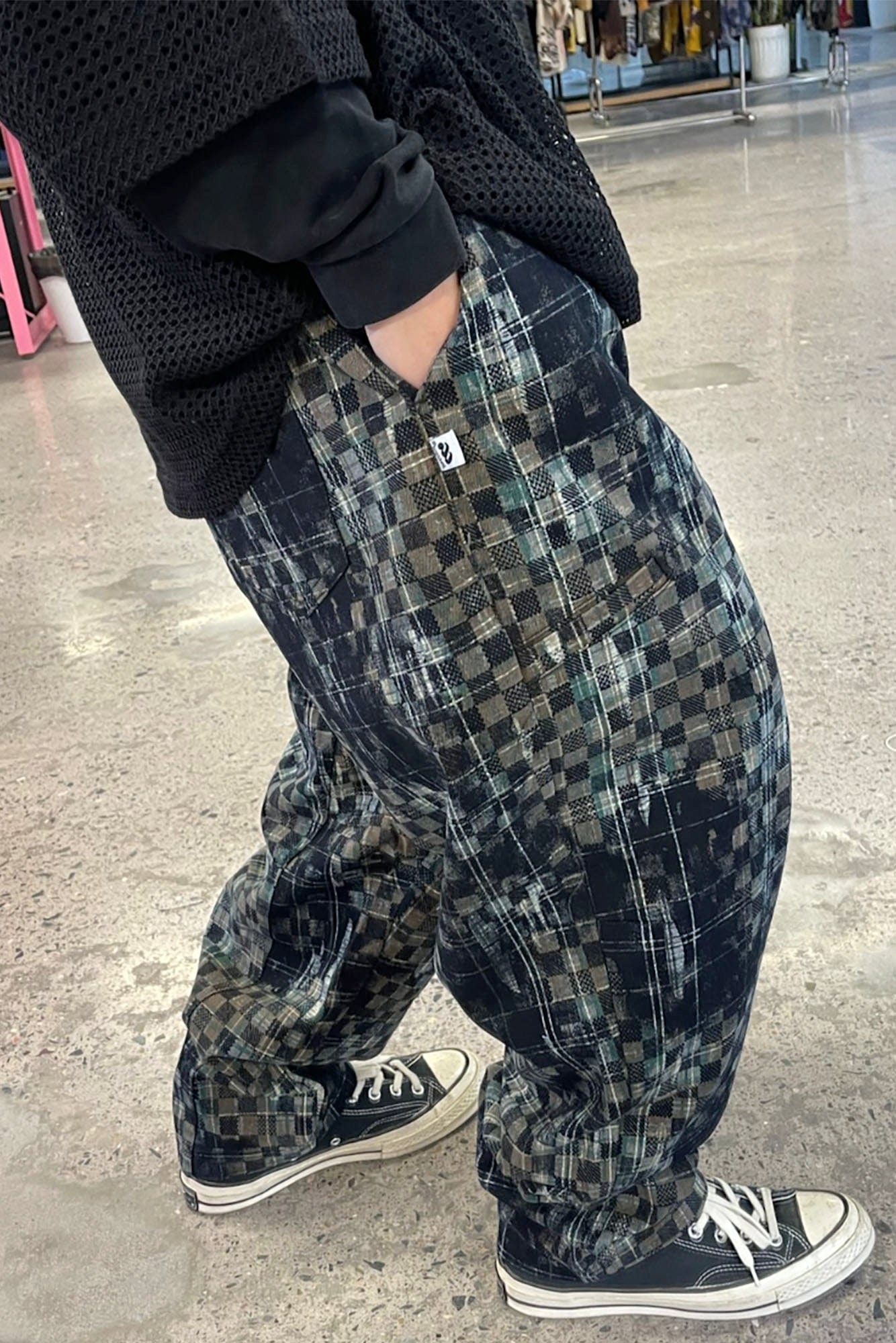 ME DA IGUAL Tie-Dye Washed Camo Checks Elastic Pants, premium urban and streetwear designers apparel on PROJECTISR.com, ME DA IGUAL